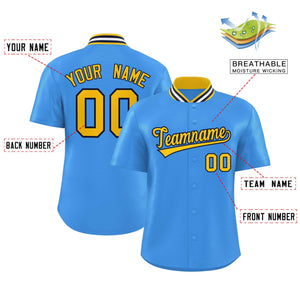 Custom Powder Blue Classic Style Authentic Stand Collar Baseball Jersey