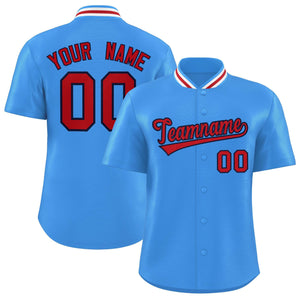 Custom Powder Blue Classic Style Authentic Stand Collar Baseball Jersey