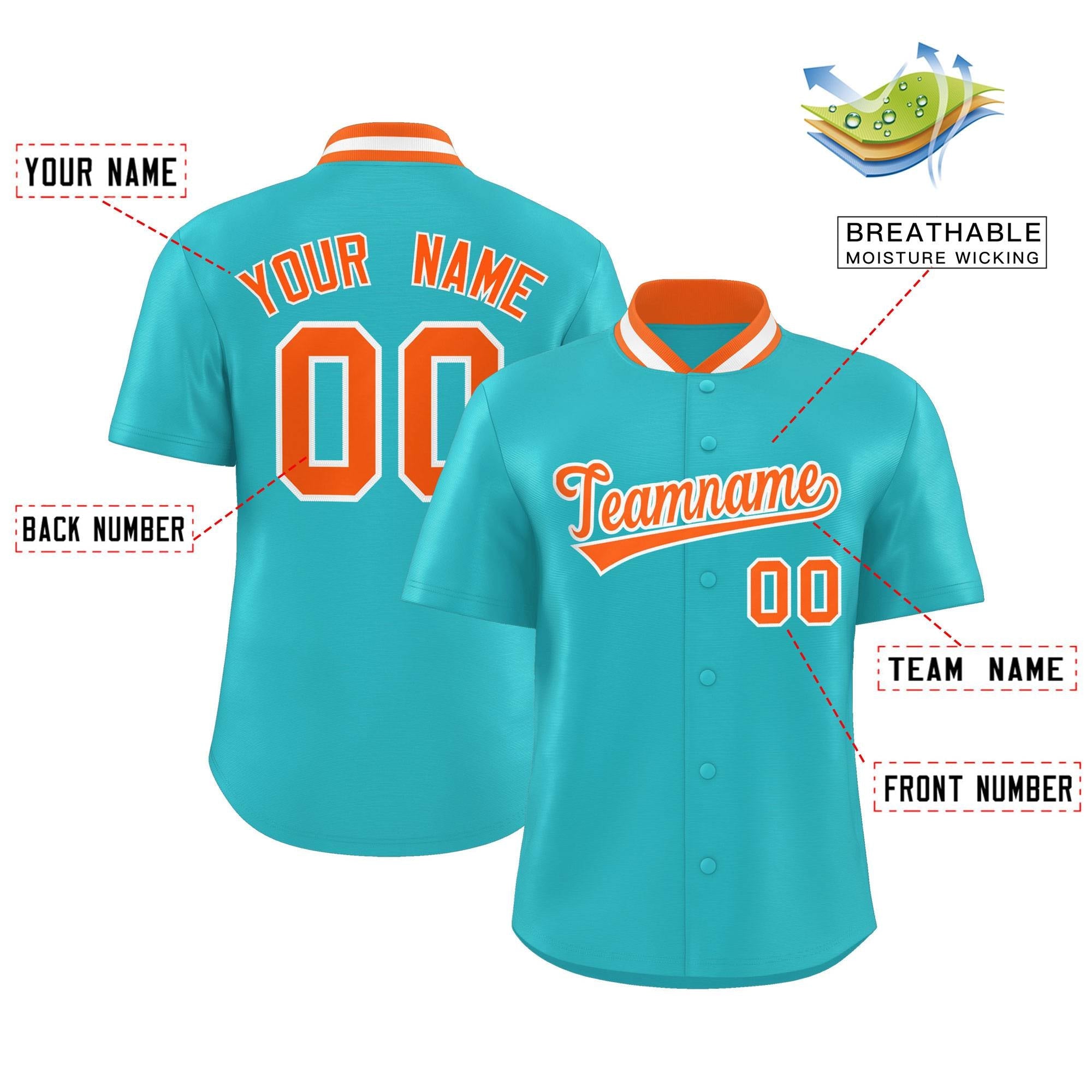 Custom Aqua Classic Style Authentic Stand Collar Baseball Jersey