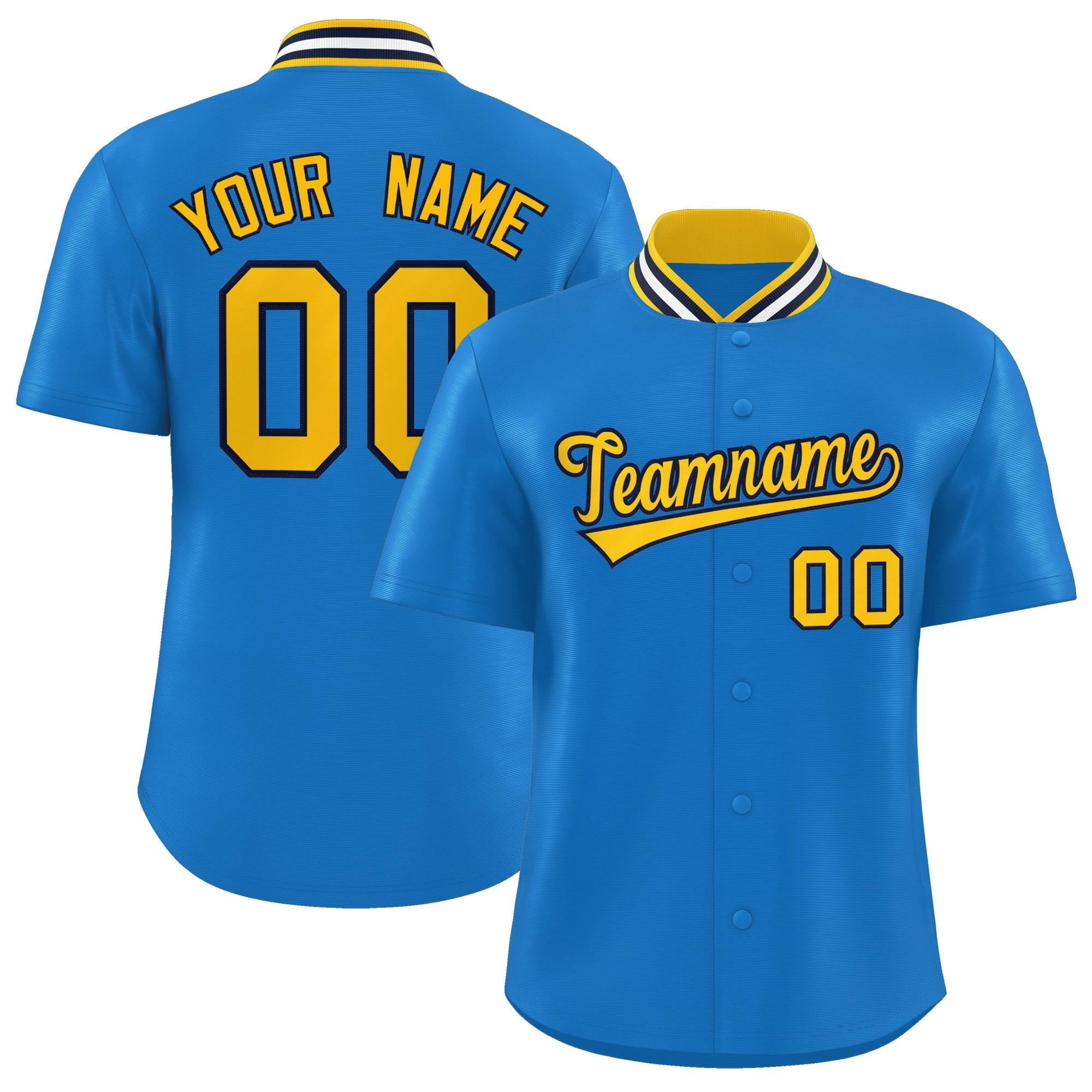 Custom Panther Blue Classic Style Authentic Stand Collar Baseball Jersey