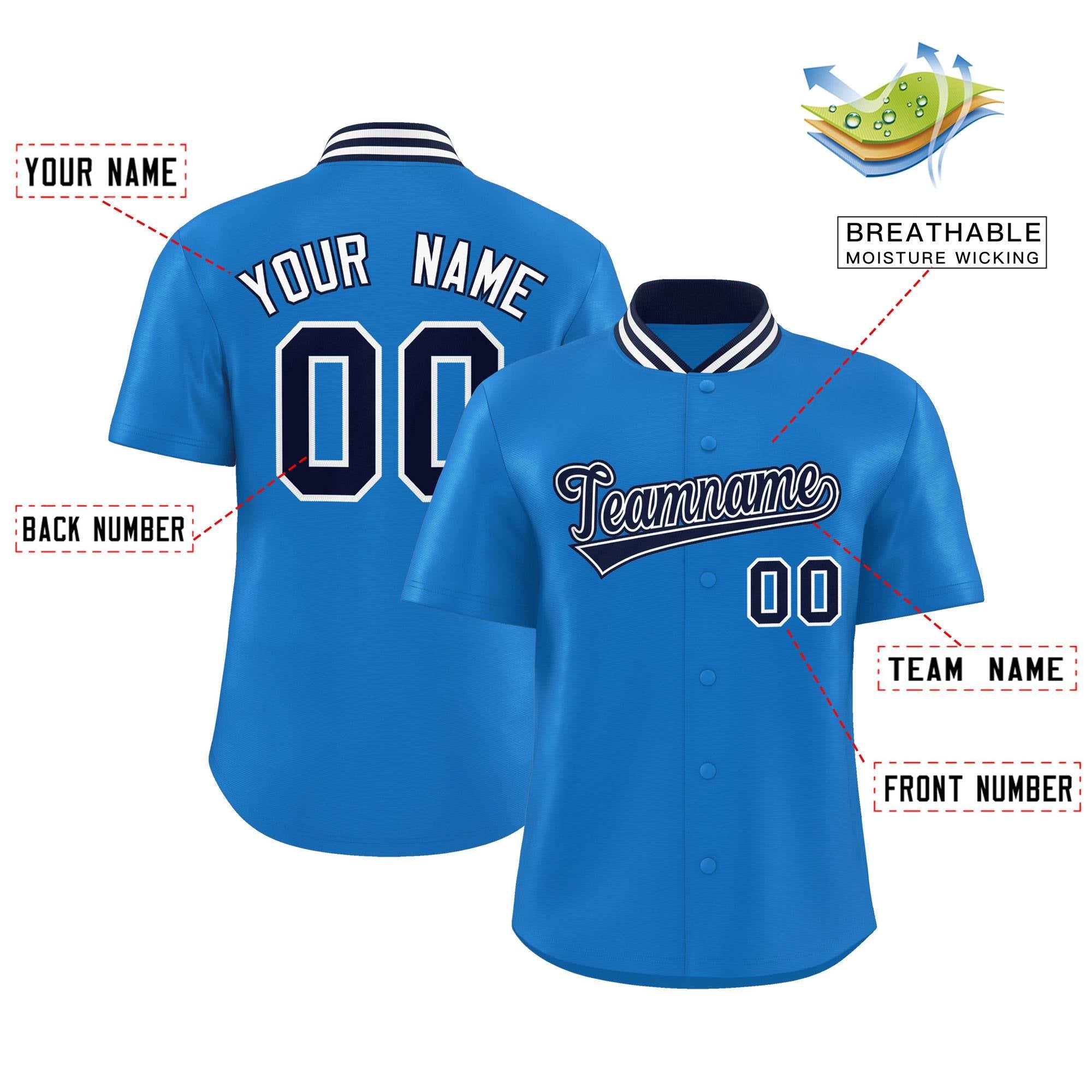 Custom Panther Blue Classic Style Authentic Stand Collar Baseball Jersey