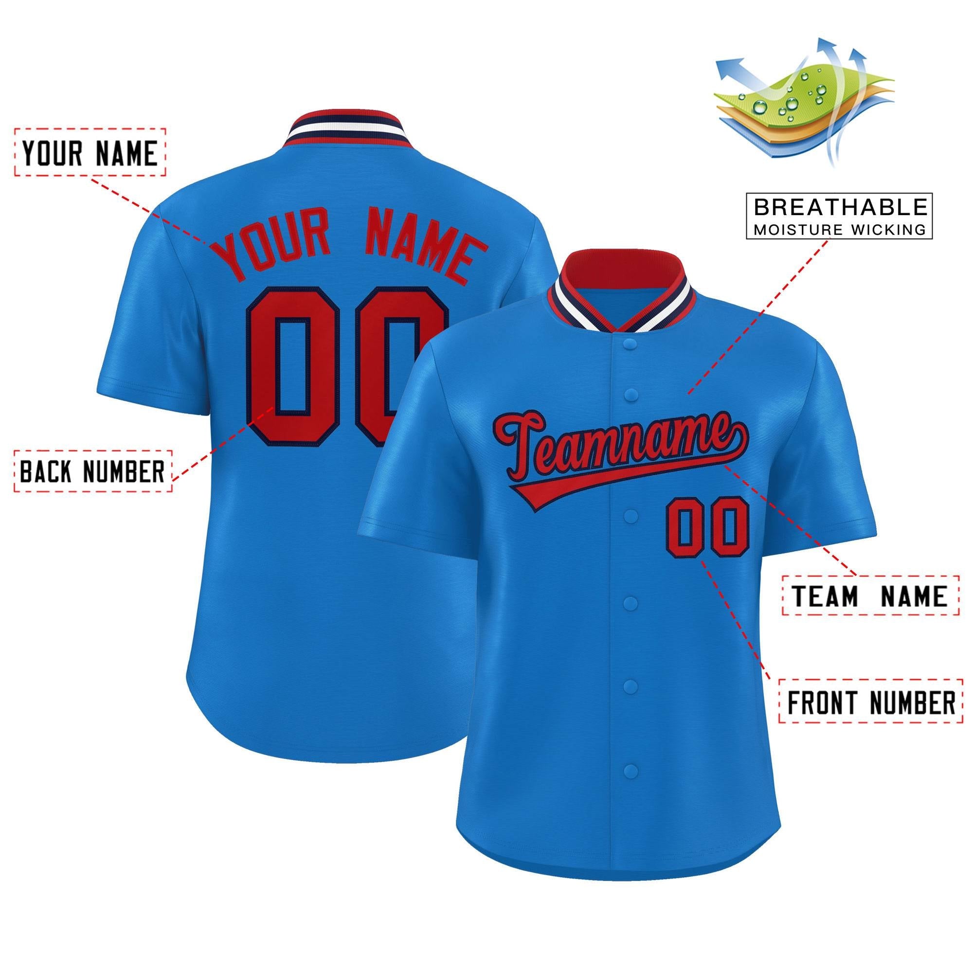 Custom Panther Blue Classic Style Authentic Stand Collar Baseball Jersey