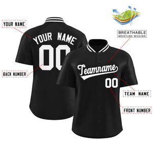 Custom Black Classic Style Authentic Stand Collar Baseball Jersey