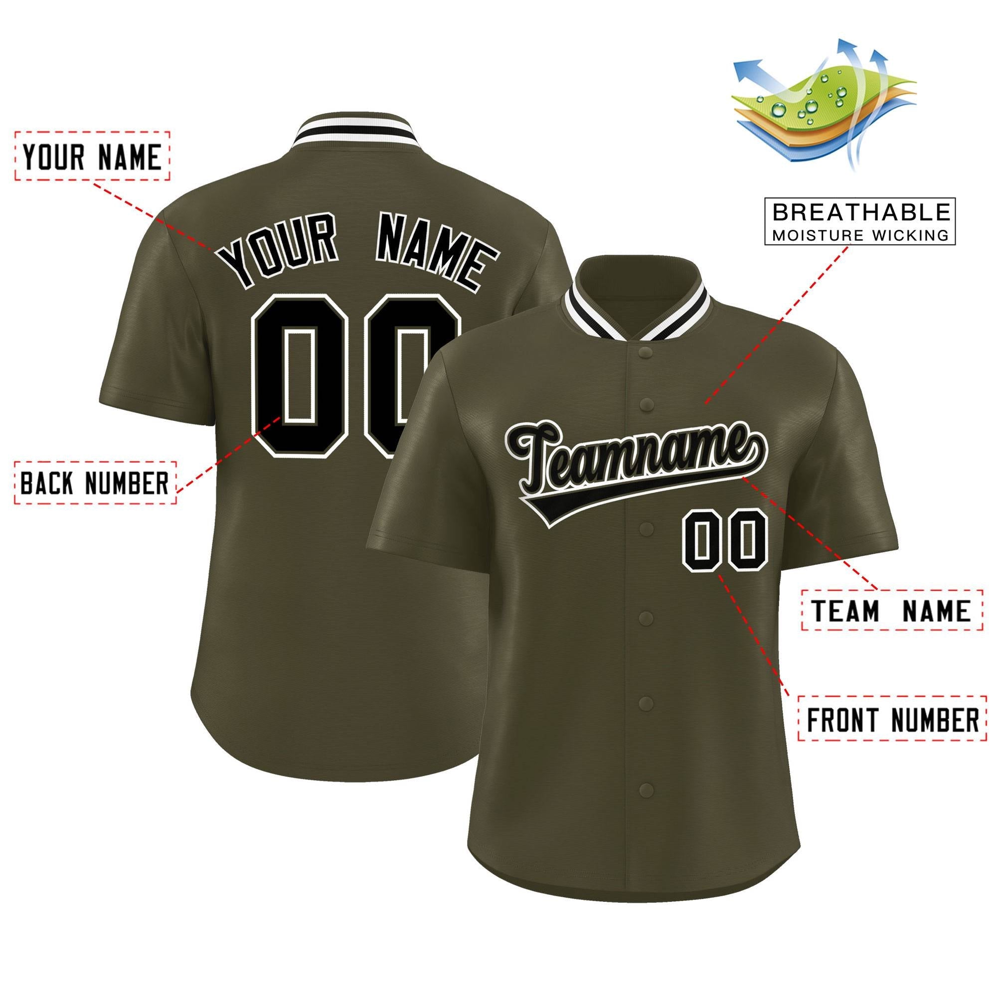 Custom Olive Classic Style Authentic Stand Collar Baseball Jersey