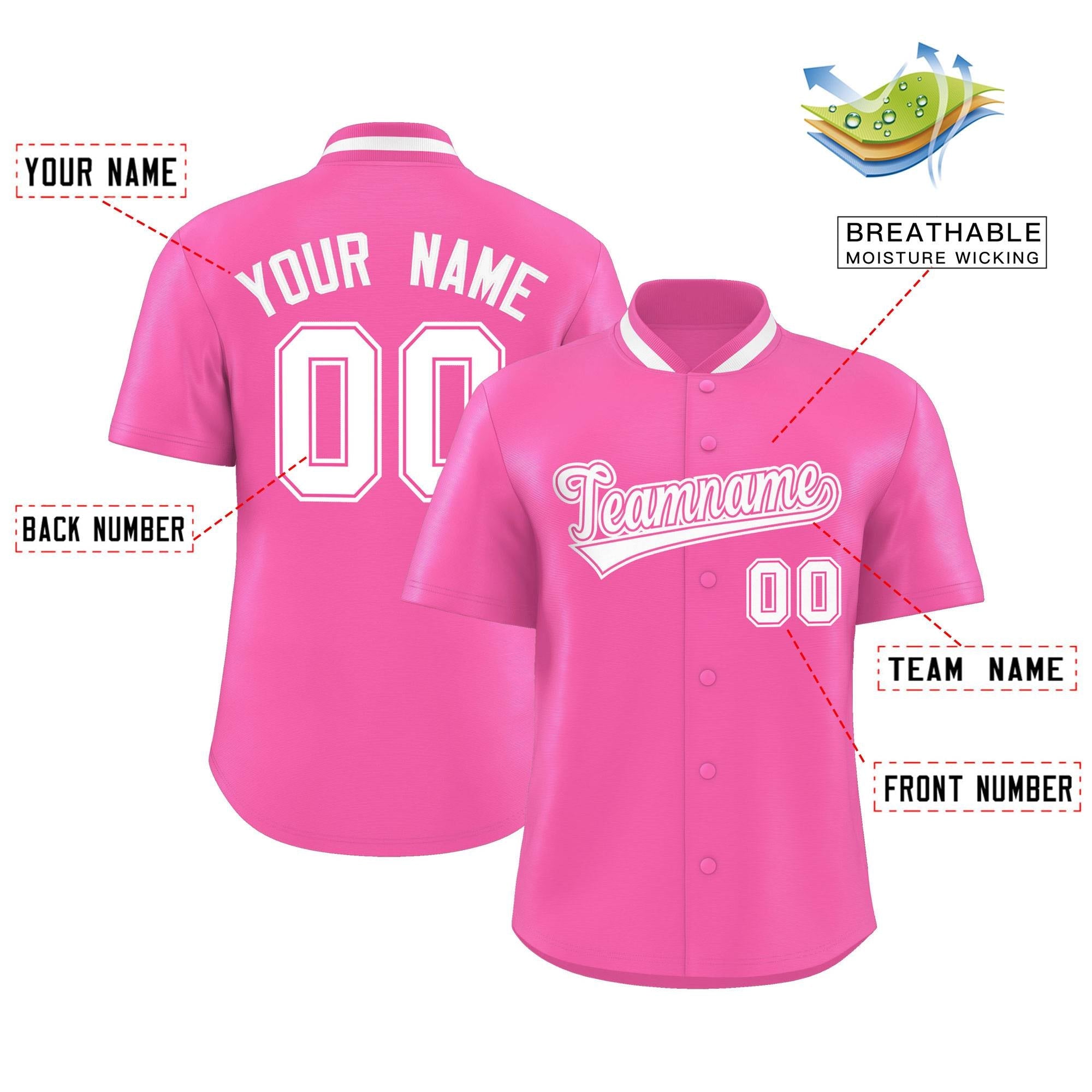 Custom Pink Classic Style Authentic Stand Collar Baseball Jersey