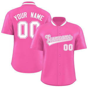 Custom Pink Classic Style Authentic Stand Collar Baseball Jersey