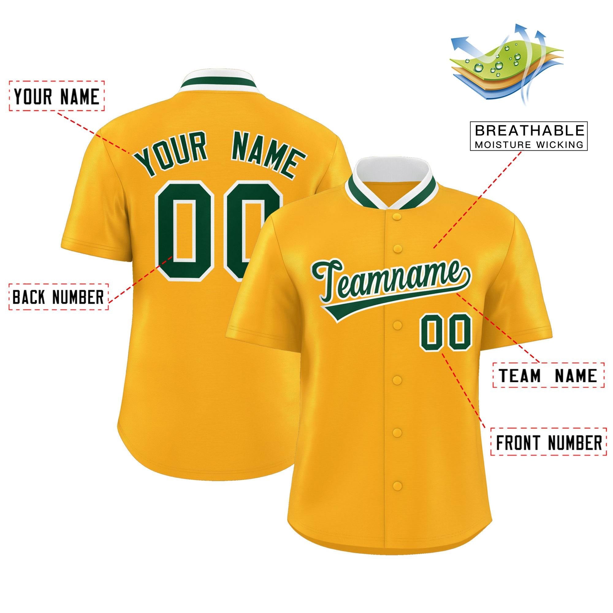 Custom Yellow Classic Style Authentic Stand Collar Baseball Jersey