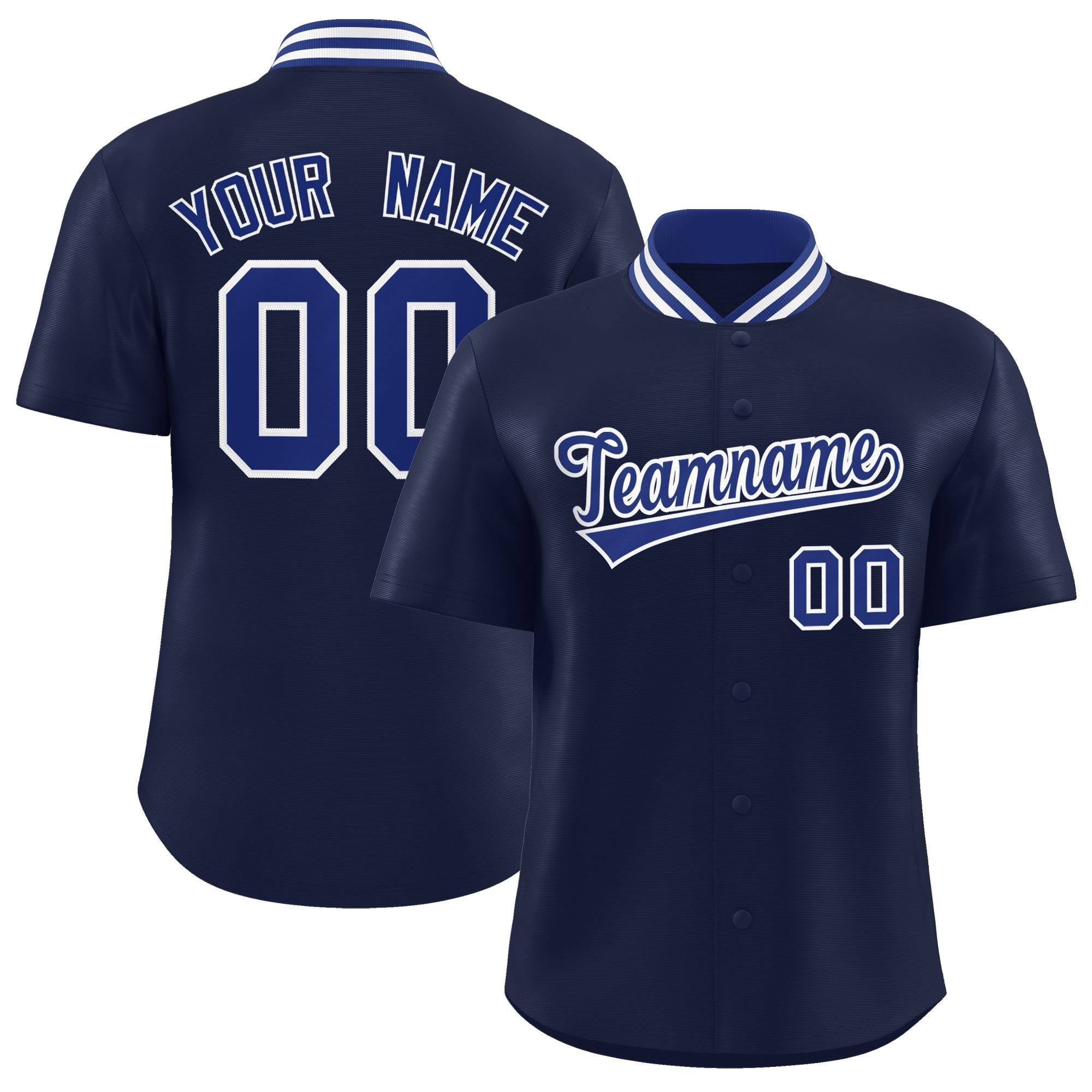 Custom Navy Classic Style Authentic Stand Collar Baseball Jersey