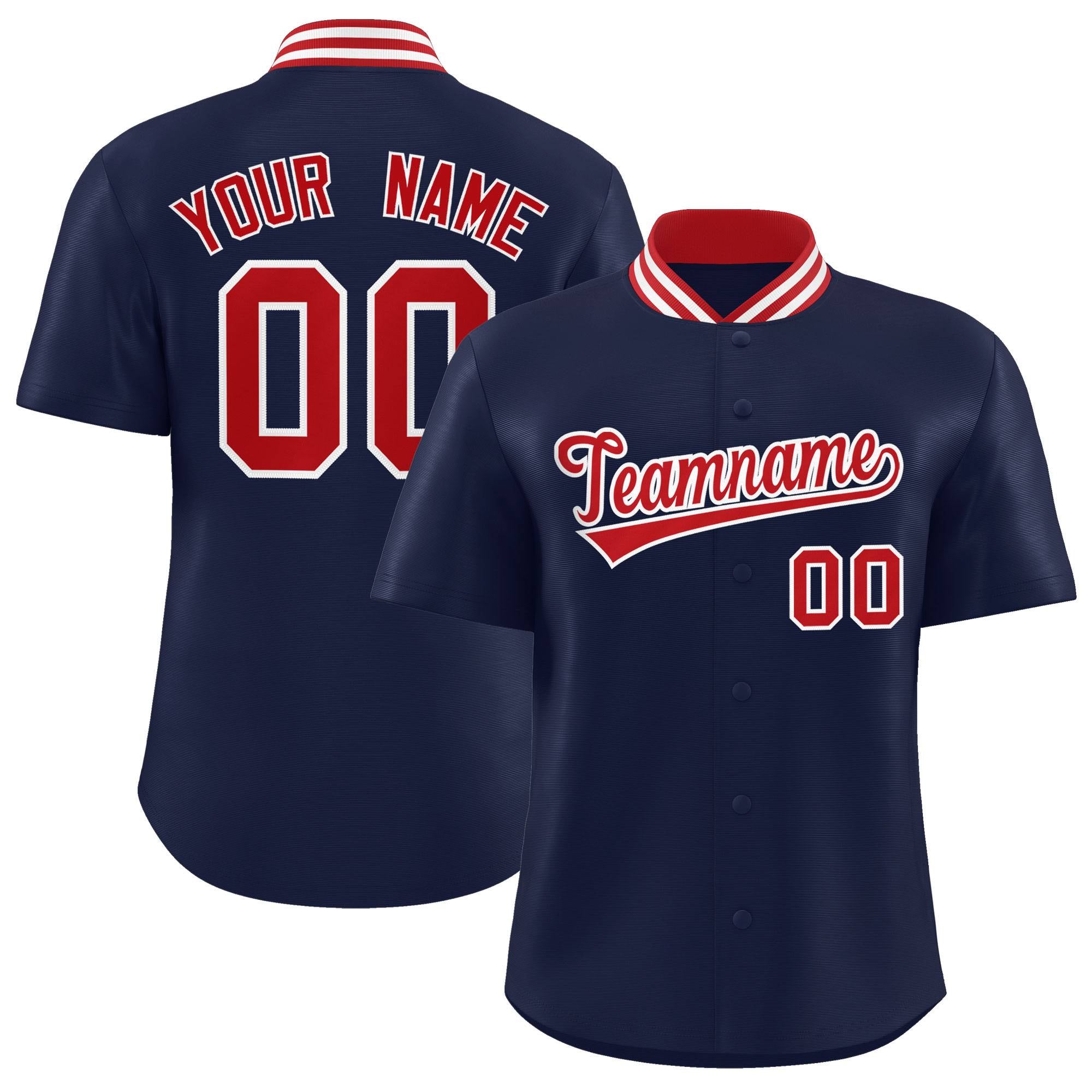 Custom Navy Classic Style Authentic Stand Collar Baseball Jersey