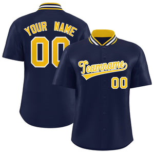 Custom Navy Classic Style Authentic Stand Collar Baseball Jersey