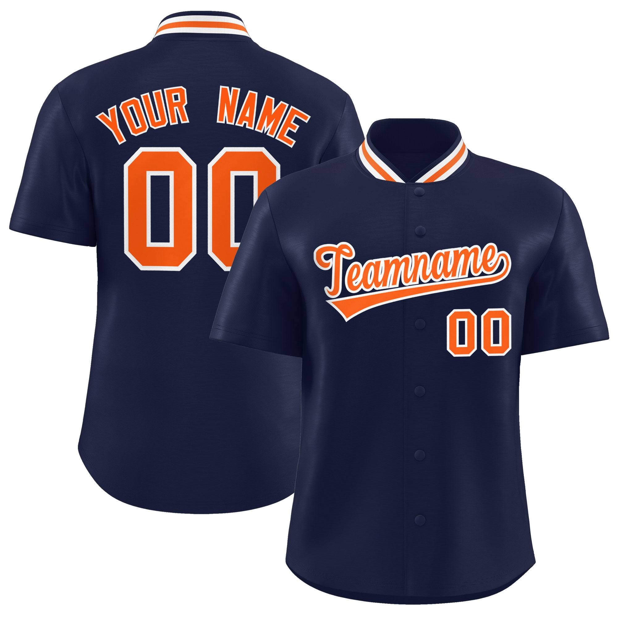 Custom Navy Classic Style Authentic Stand Collar Baseball Jersey