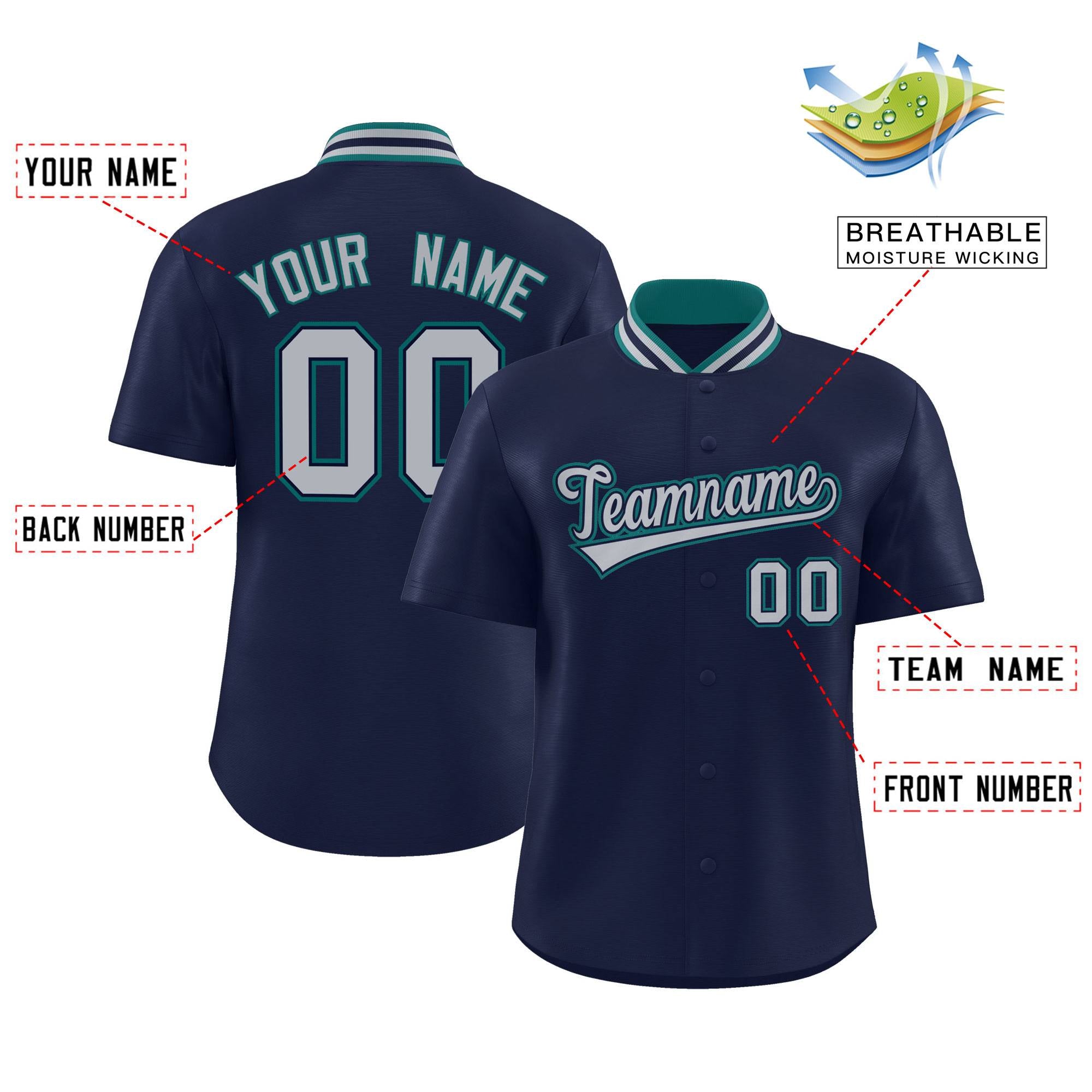 Custom Navy Classic Style Authentic Stand Collar Baseball Jersey