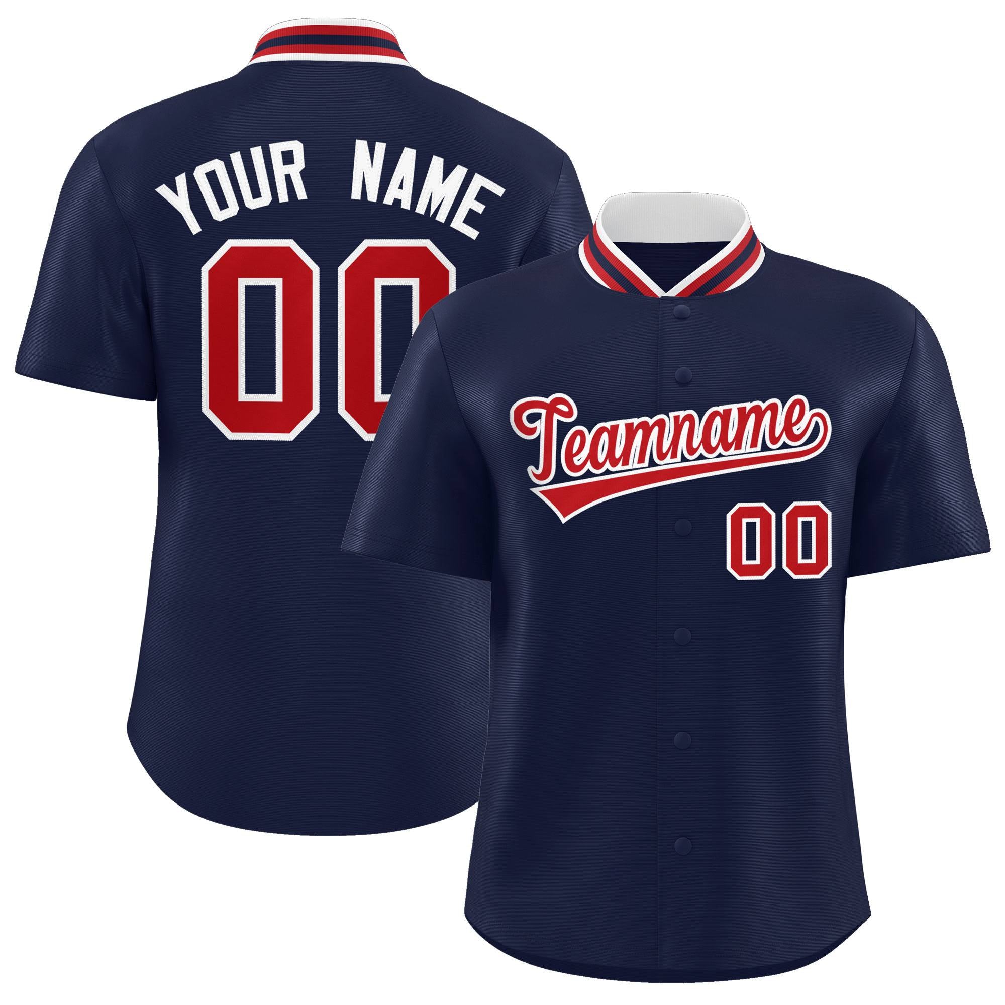 Custom Navy Classic Style Authentic Stand Collar Baseball Jersey