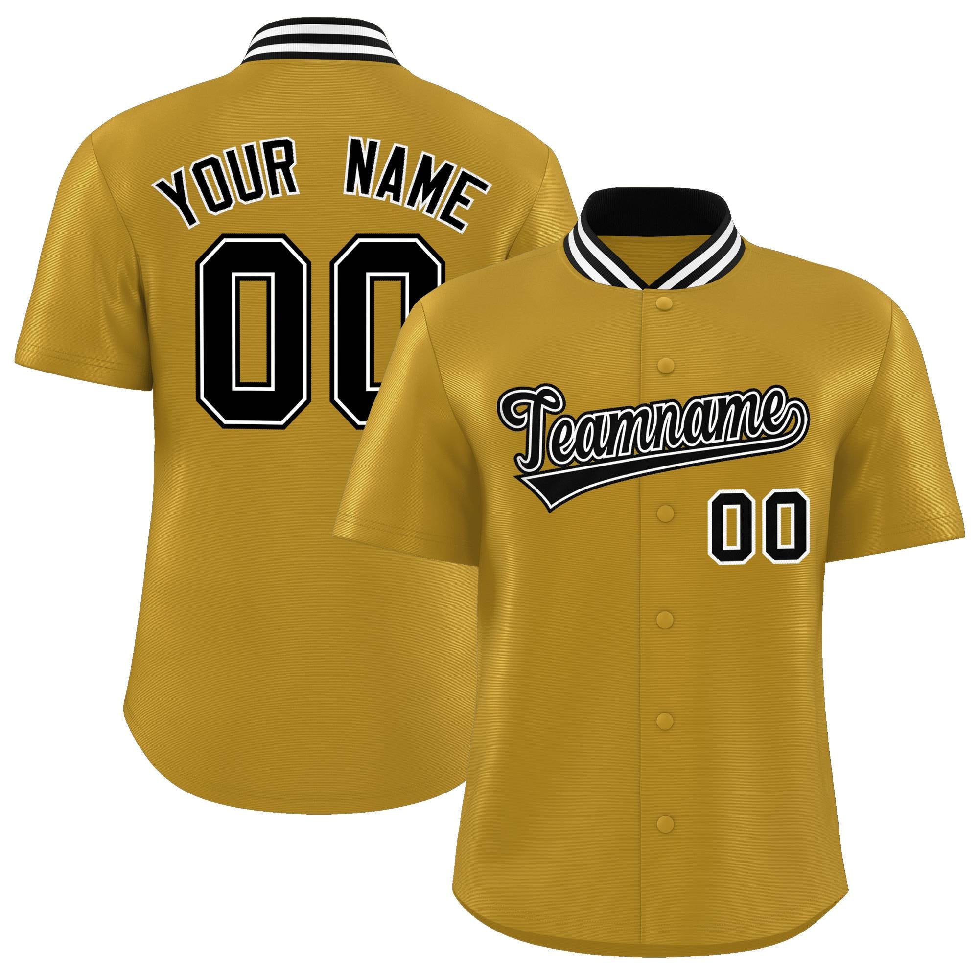 Custom Old Gold Classic Style Authentic Stand Collar Baseball Jersey