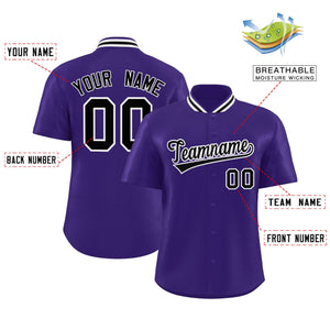 Custom Purple Classic Style Authentic Stand Collar Baseball Jersey