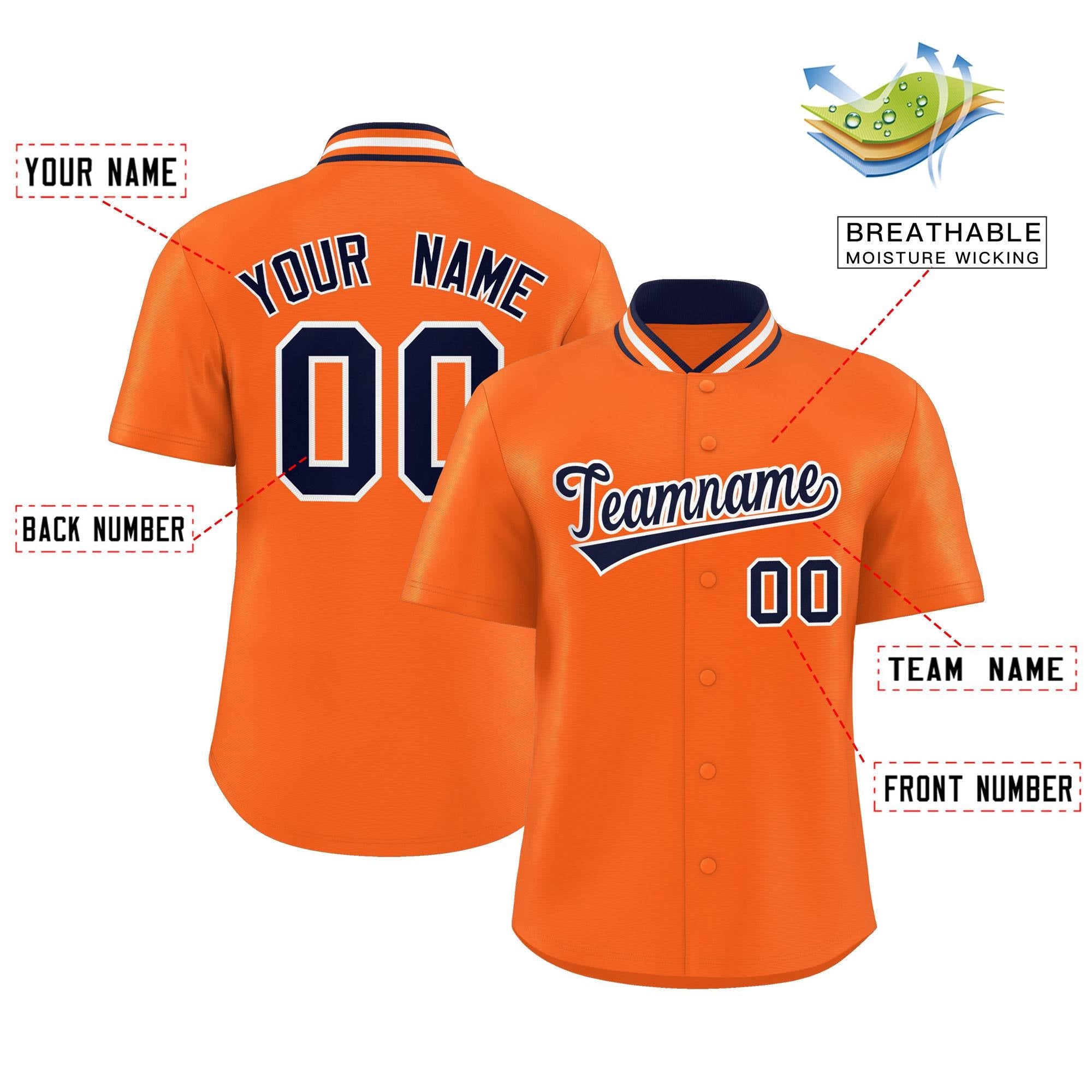 Custom Orange Classic Style Authentic Stand Collar Baseball Jersey