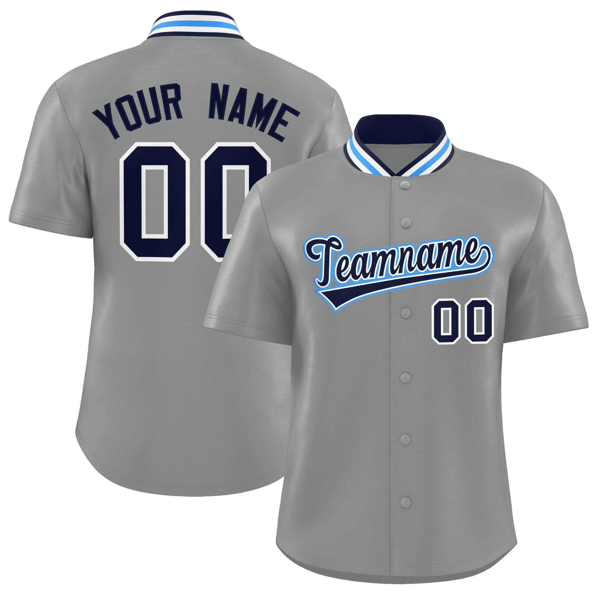 Custom Gray Classic Style Authentic Stand Collar Baseball Jersey