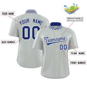 Custom Silver Classic Style Authentic Stand Collar Baseball Jersey