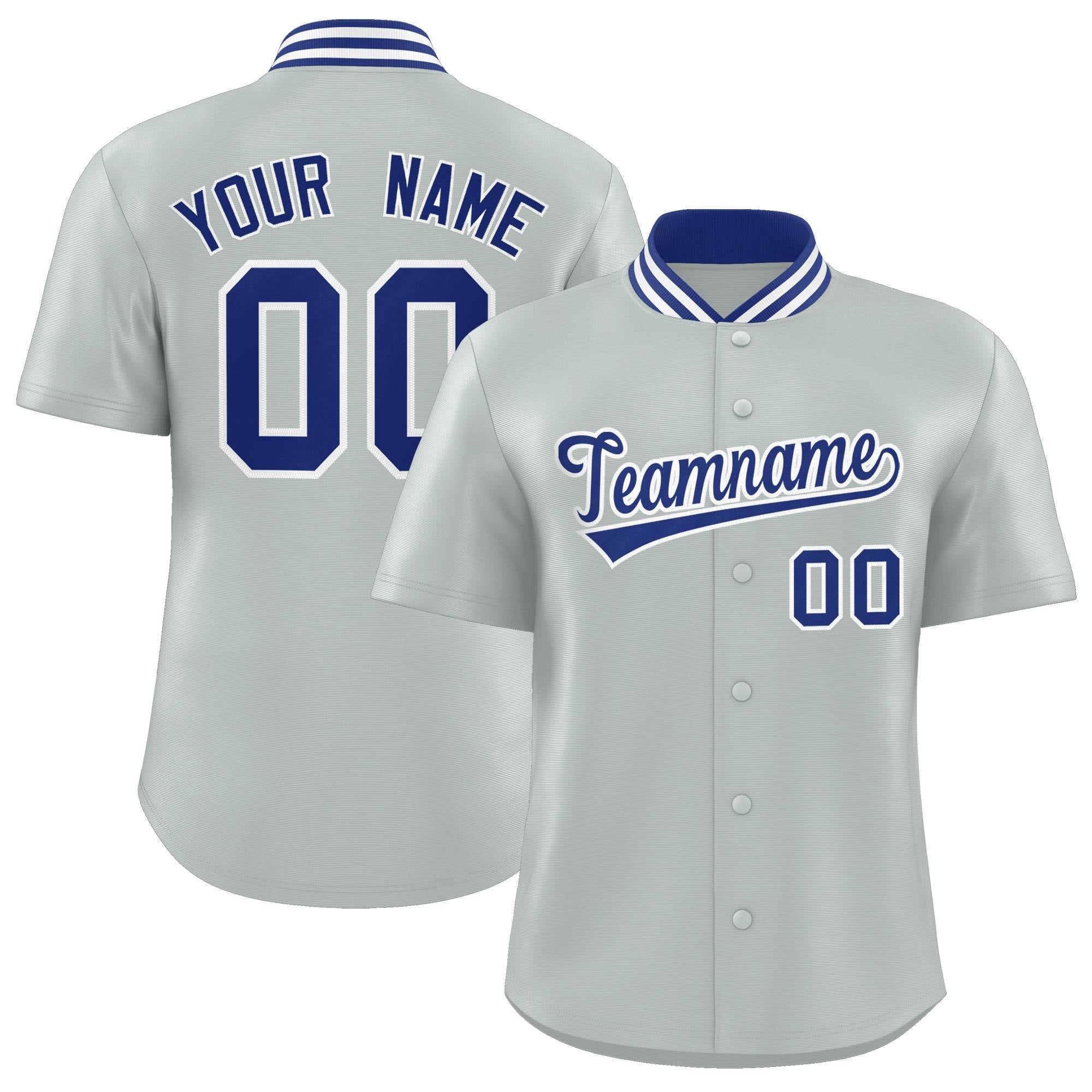 Custom Silver Classic Style Authentic Stand Collar Baseball Jersey