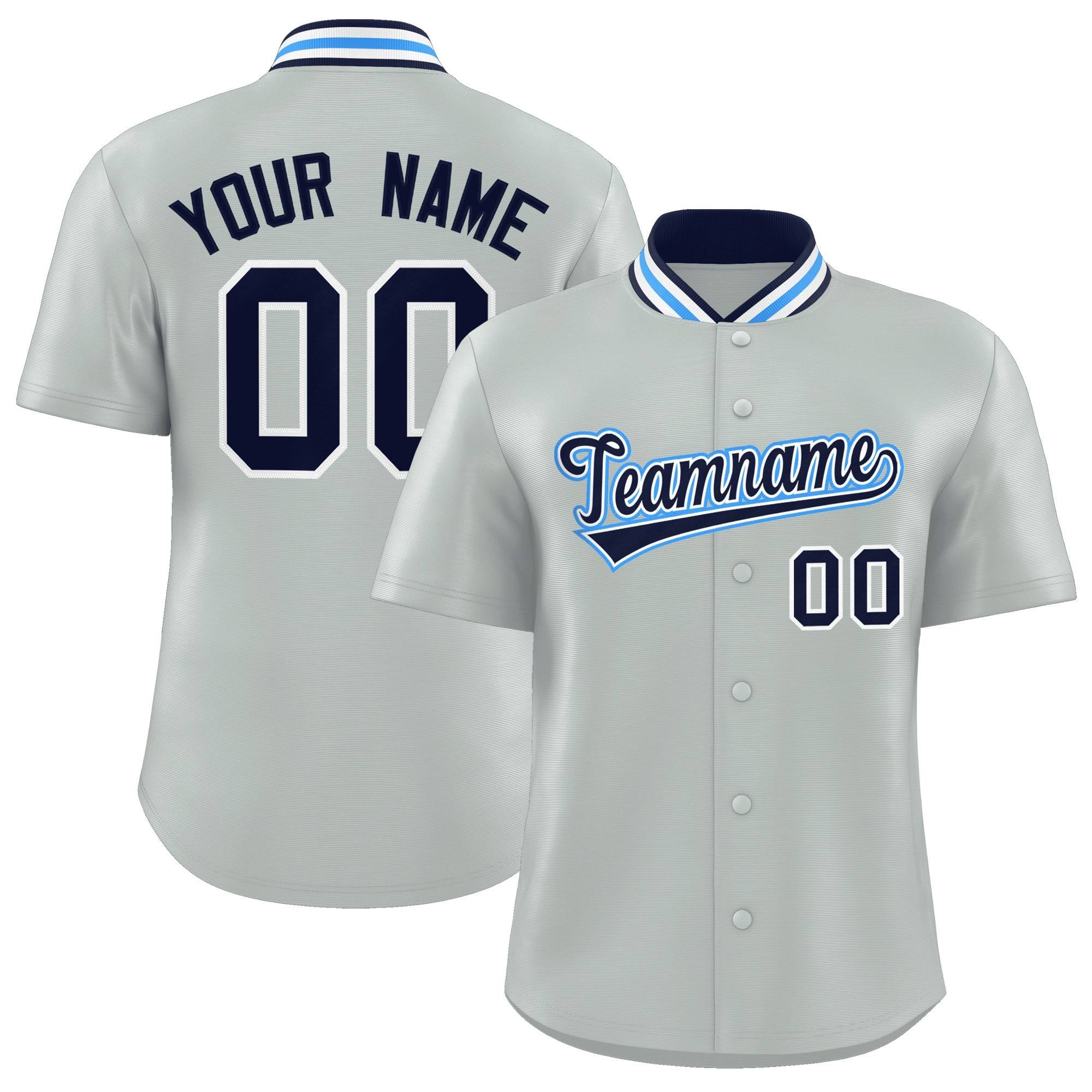 Custom Silver Classic Style Authentic Stand Collar Baseball Jersey