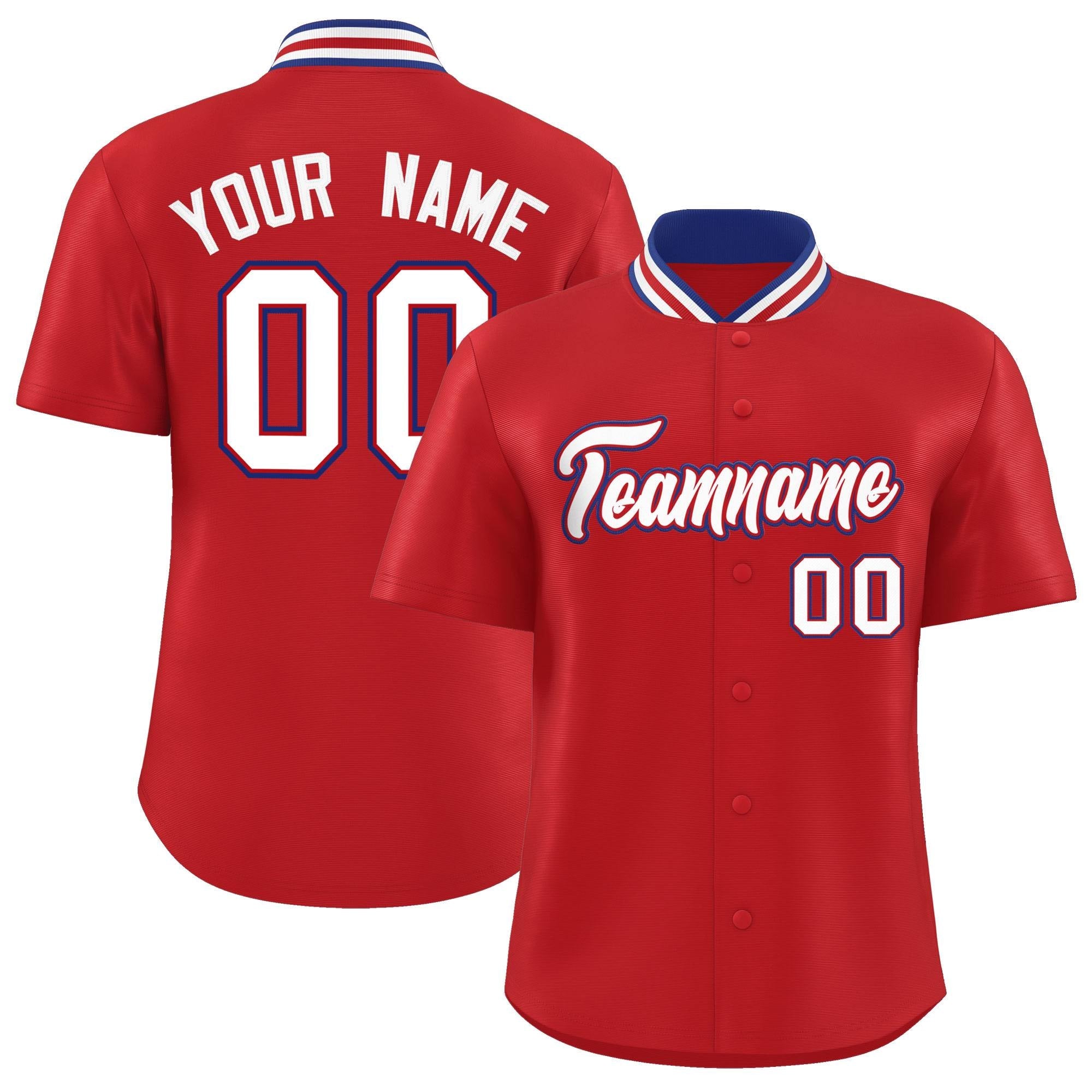 Custom Red Classic Style Authentic Stand Collar Baseball Jersey