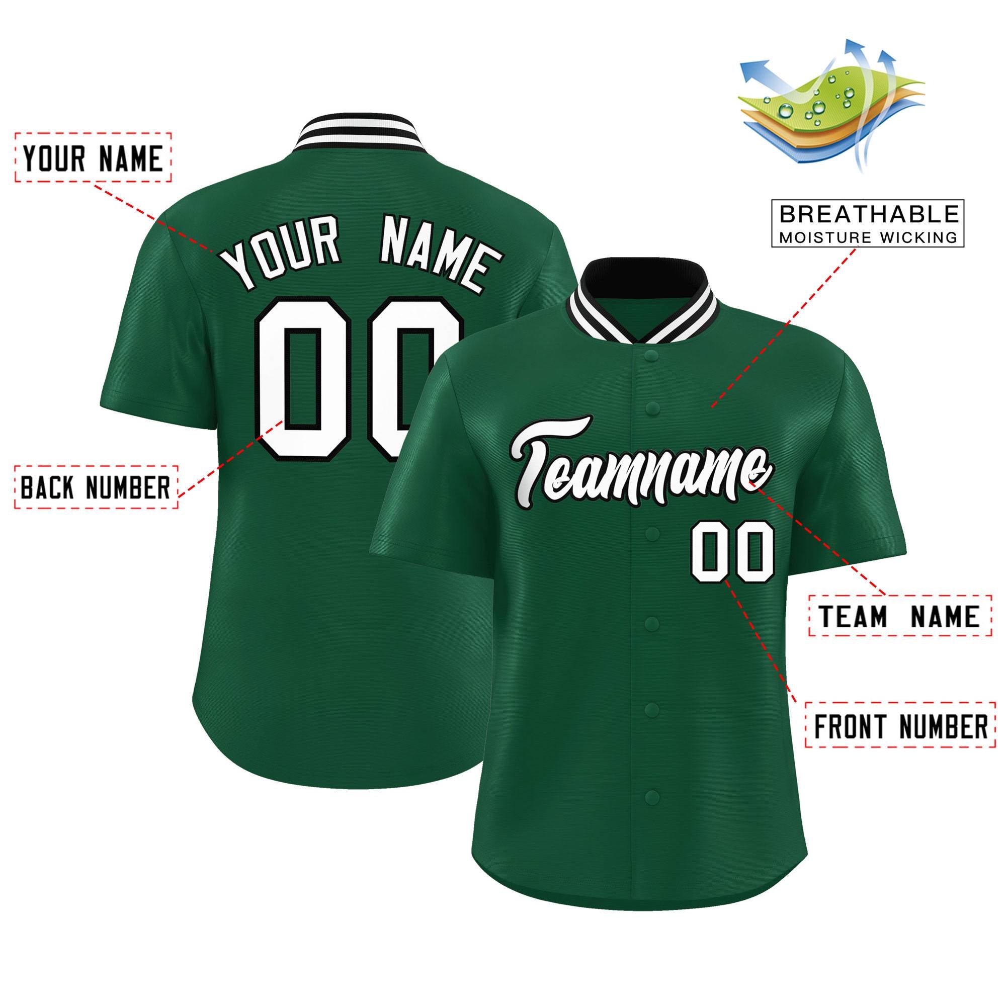 Custom Green Classic Style Authentic Stand Collar Baseball Jersey