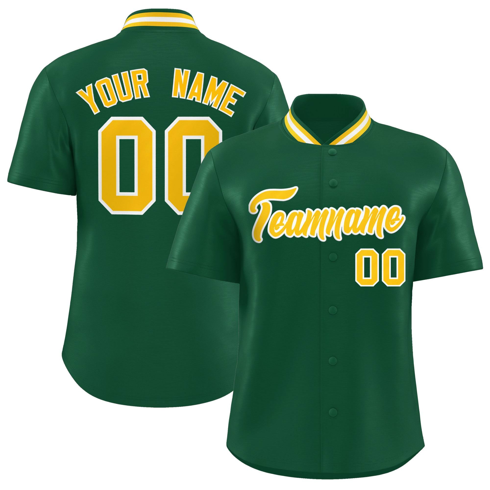 Custom Green Classic Style Authentic Stand Collar Baseball Jersey