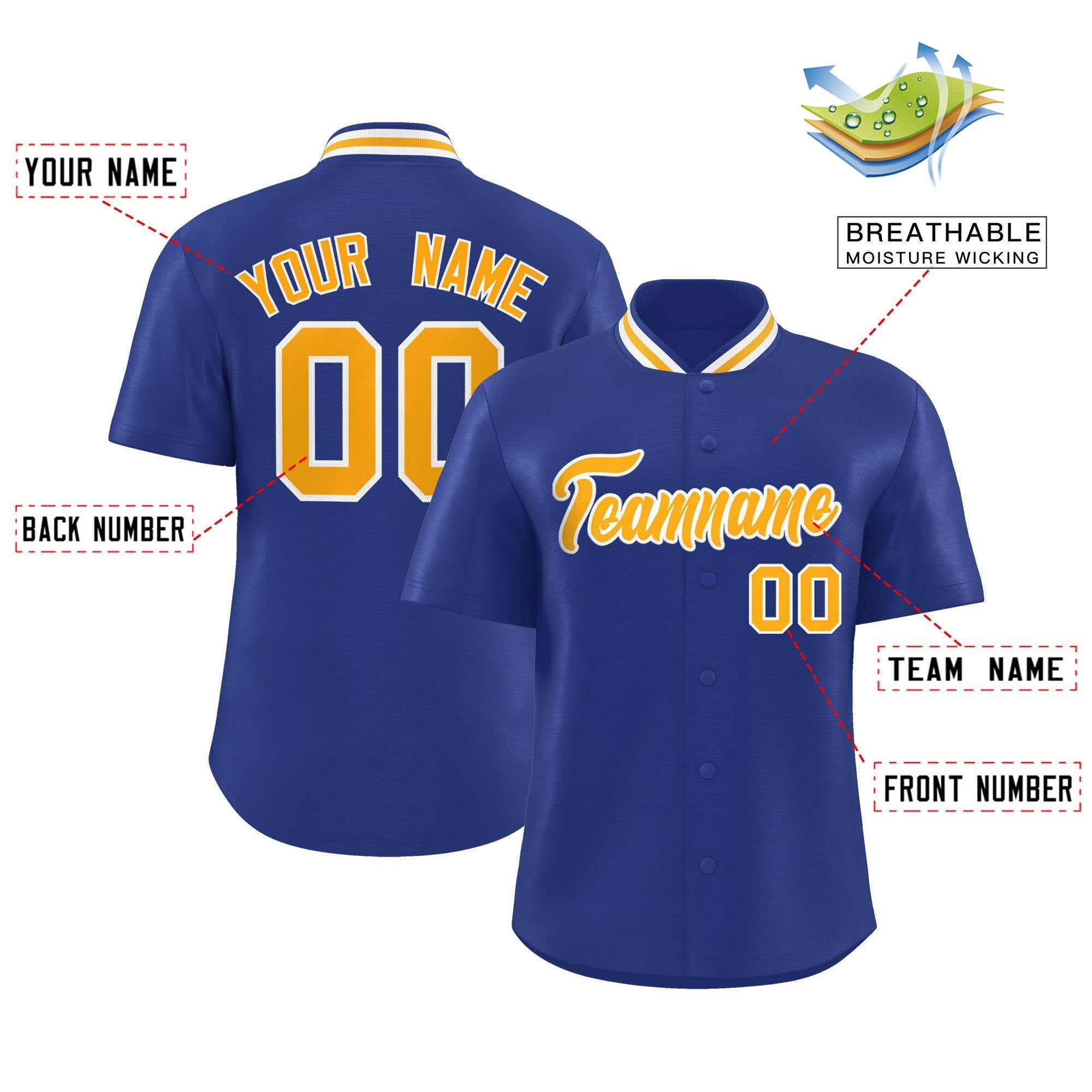 Custom Royal Classic Style Authentic Stand Collar Baseball Jersey