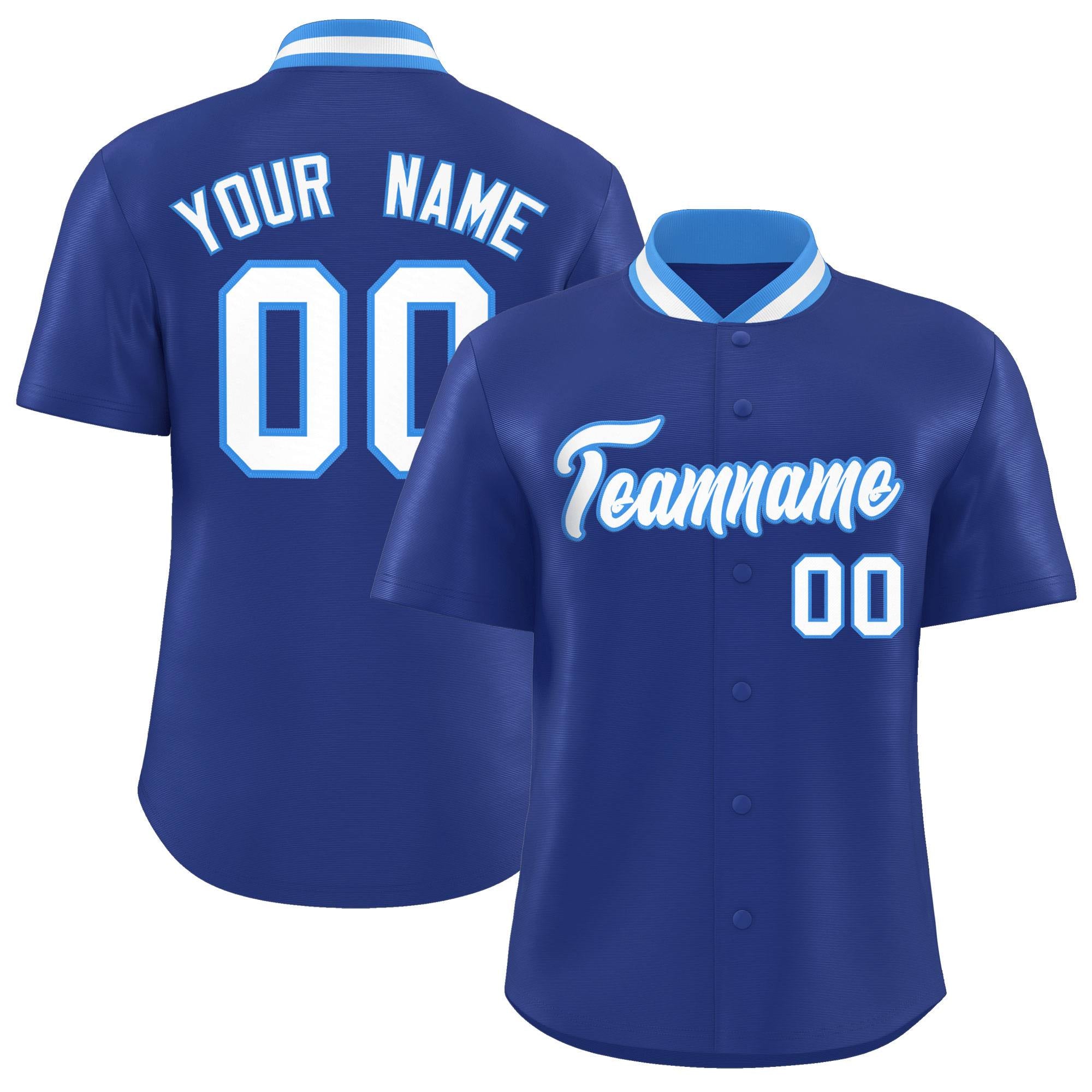 Custom Royal Classic Style Authentic Stand Collar Baseball Jersey