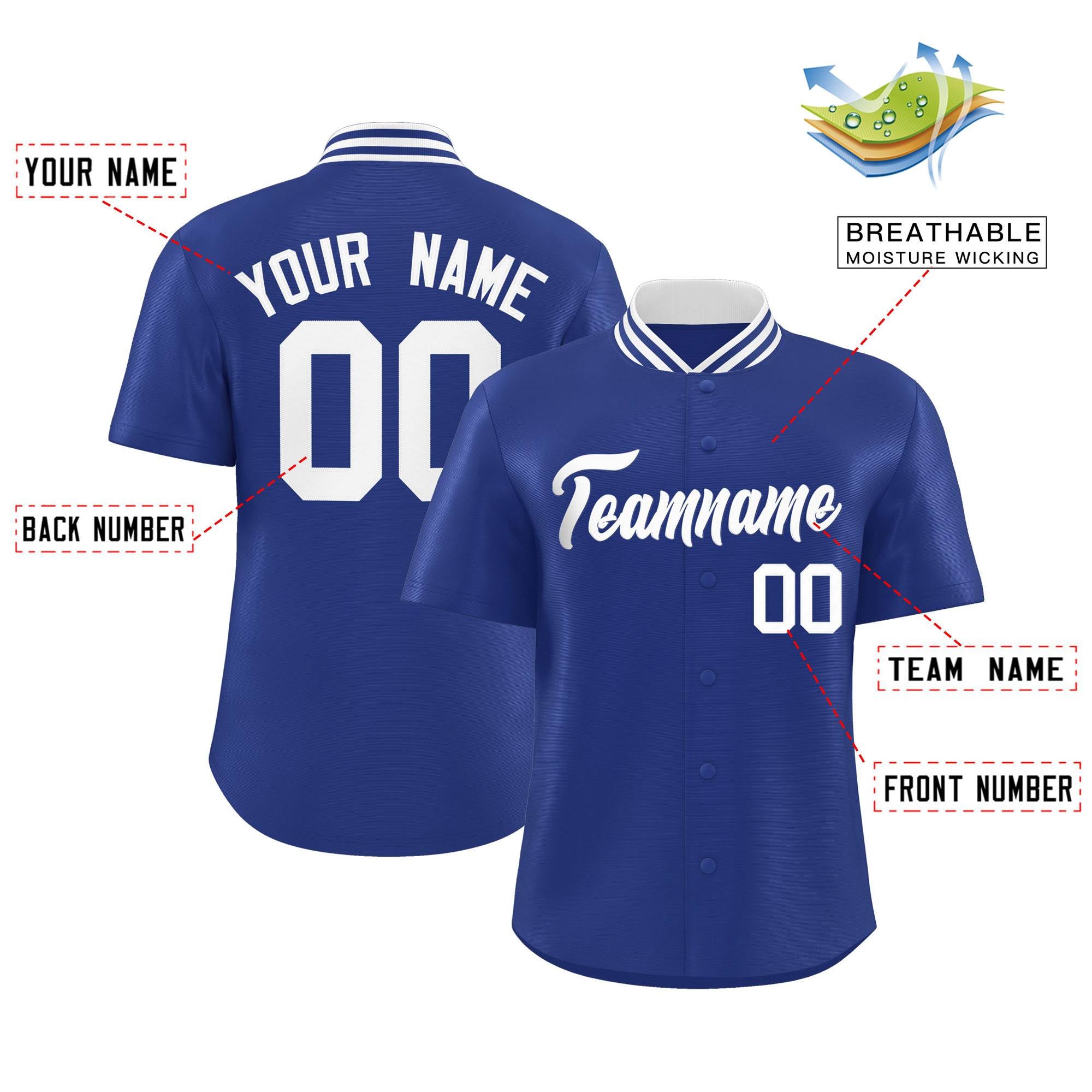 Custom Royal Classic Style Authentic Stand Collar Baseball Jersey