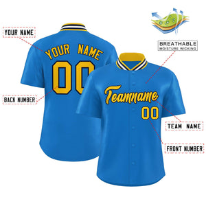 Custom Panther Blue Classic Style Authentic Stand Collar Baseball Jersey