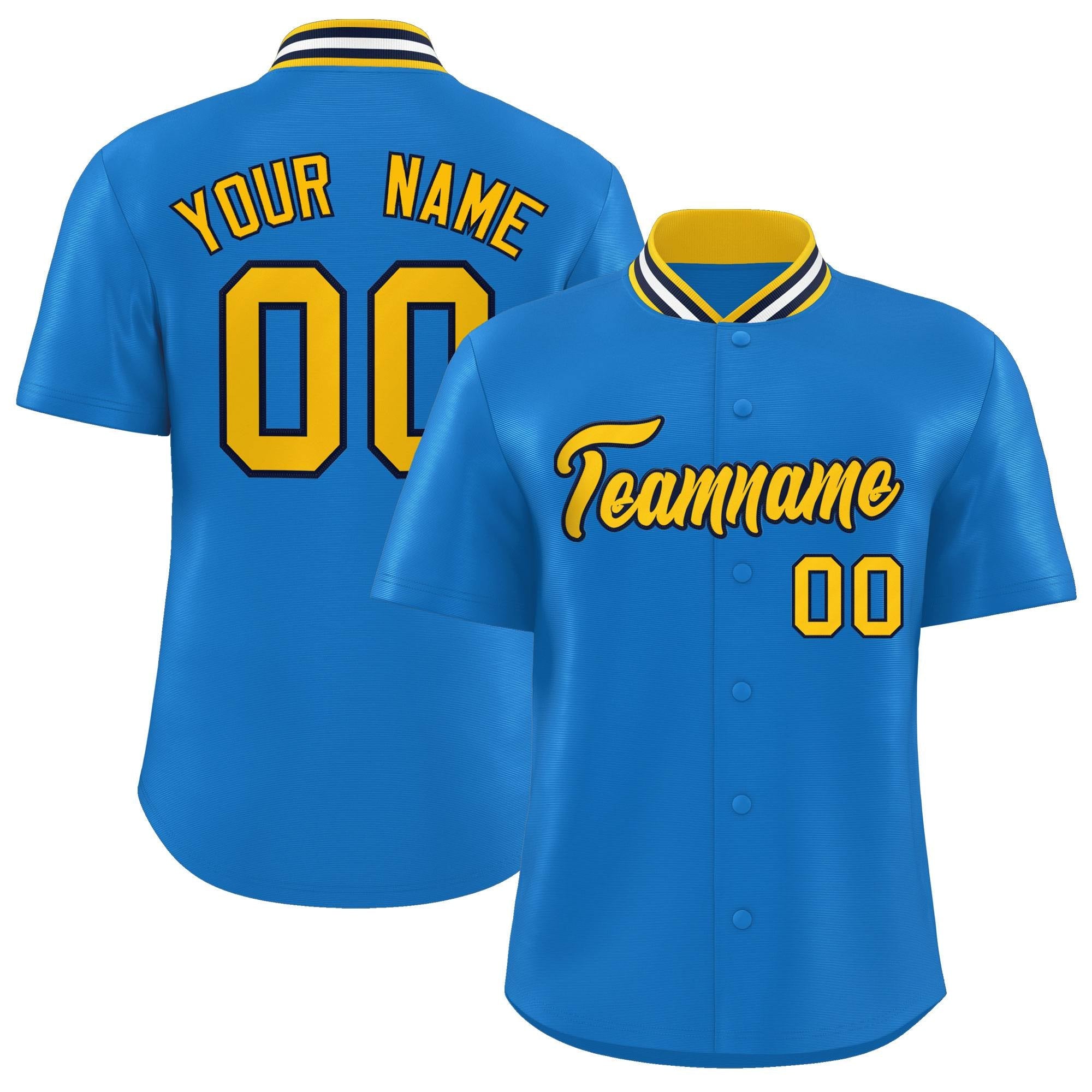 Custom Panther Blue Classic Style Authentic Stand Collar Baseball Jersey