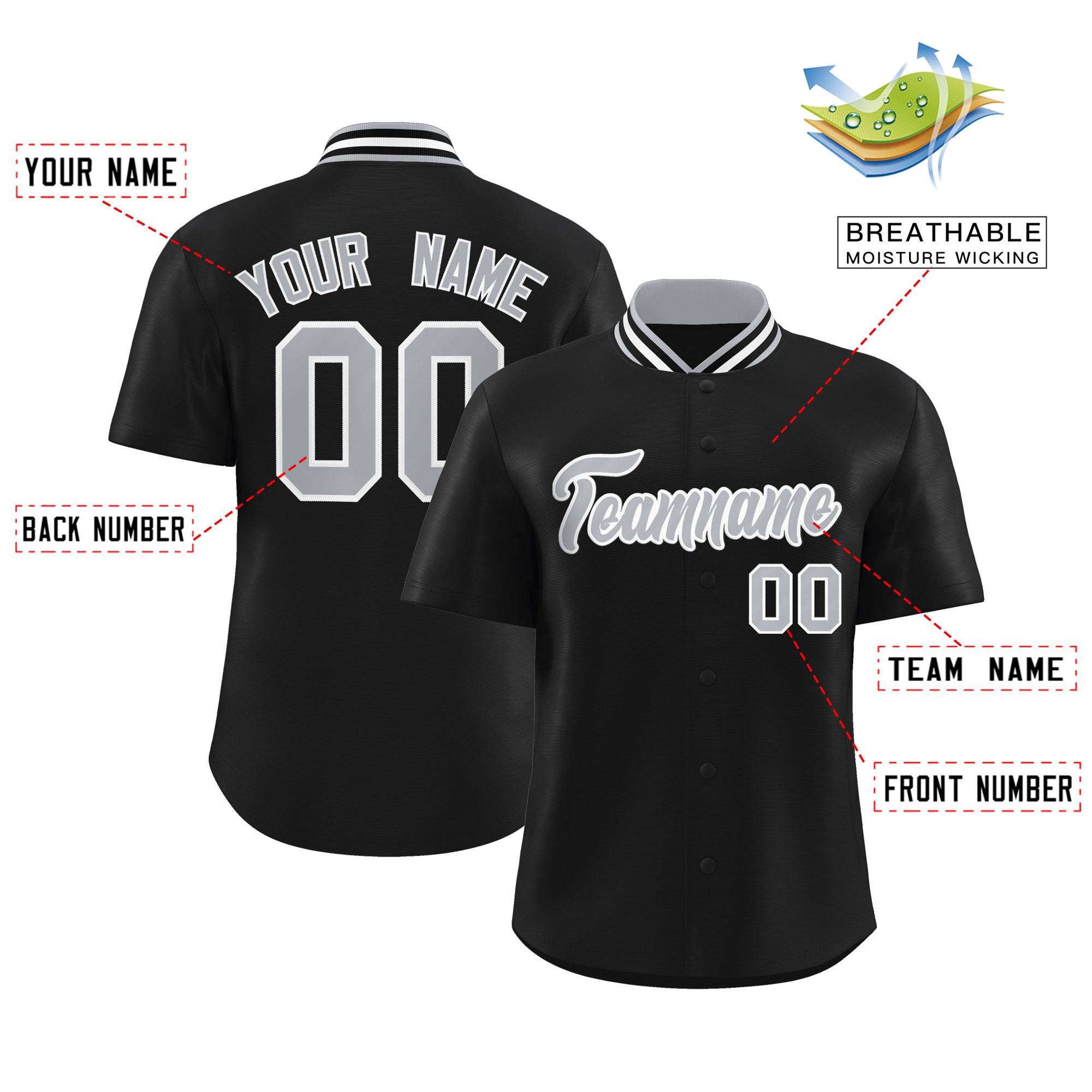 Custom Black Classic Style Authentic Stand Collar Baseball Jersey