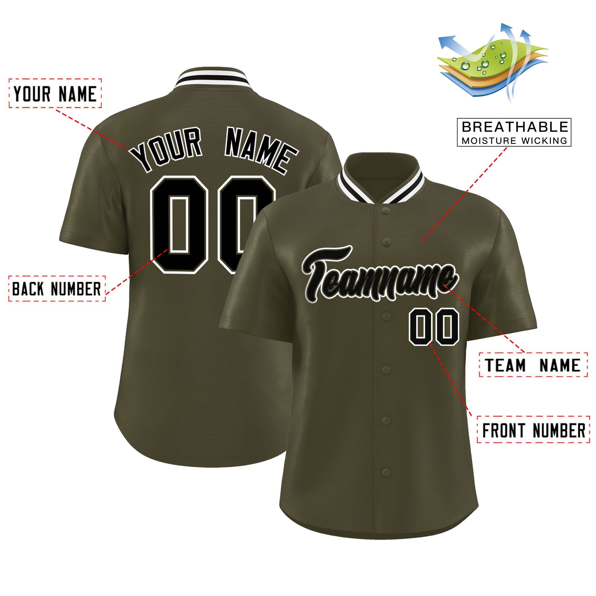 Custom Olive Classic Style Authentic Stand Collar Baseball Jersey