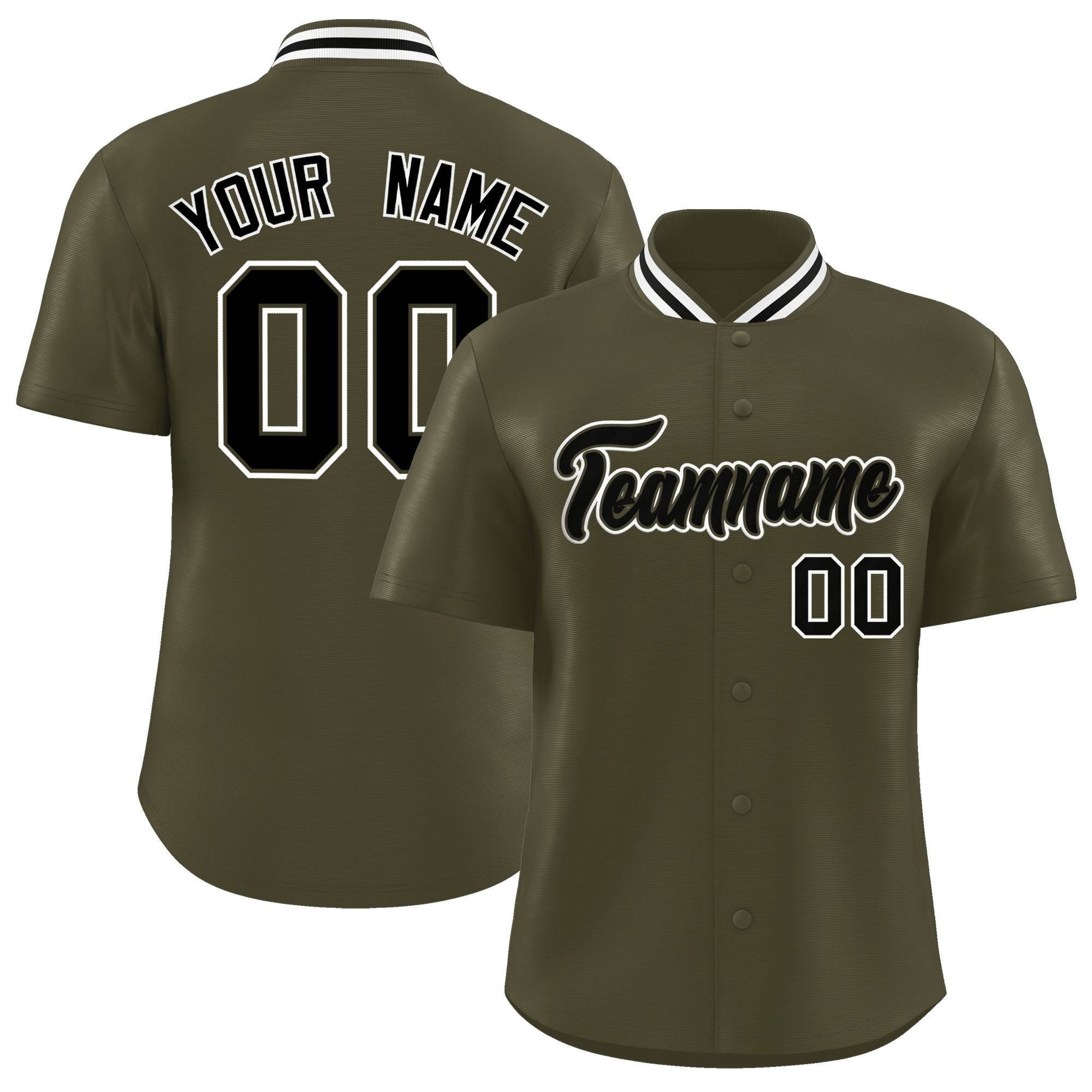 Custom Olive Classic Style Authentic Stand Collar Baseball Jersey