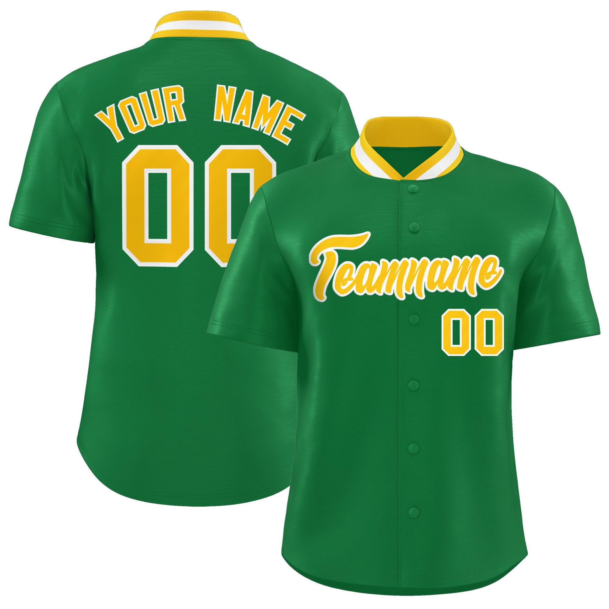 Custom Kelly Green Classic Style Authentic Stand Collar Baseball Jersey