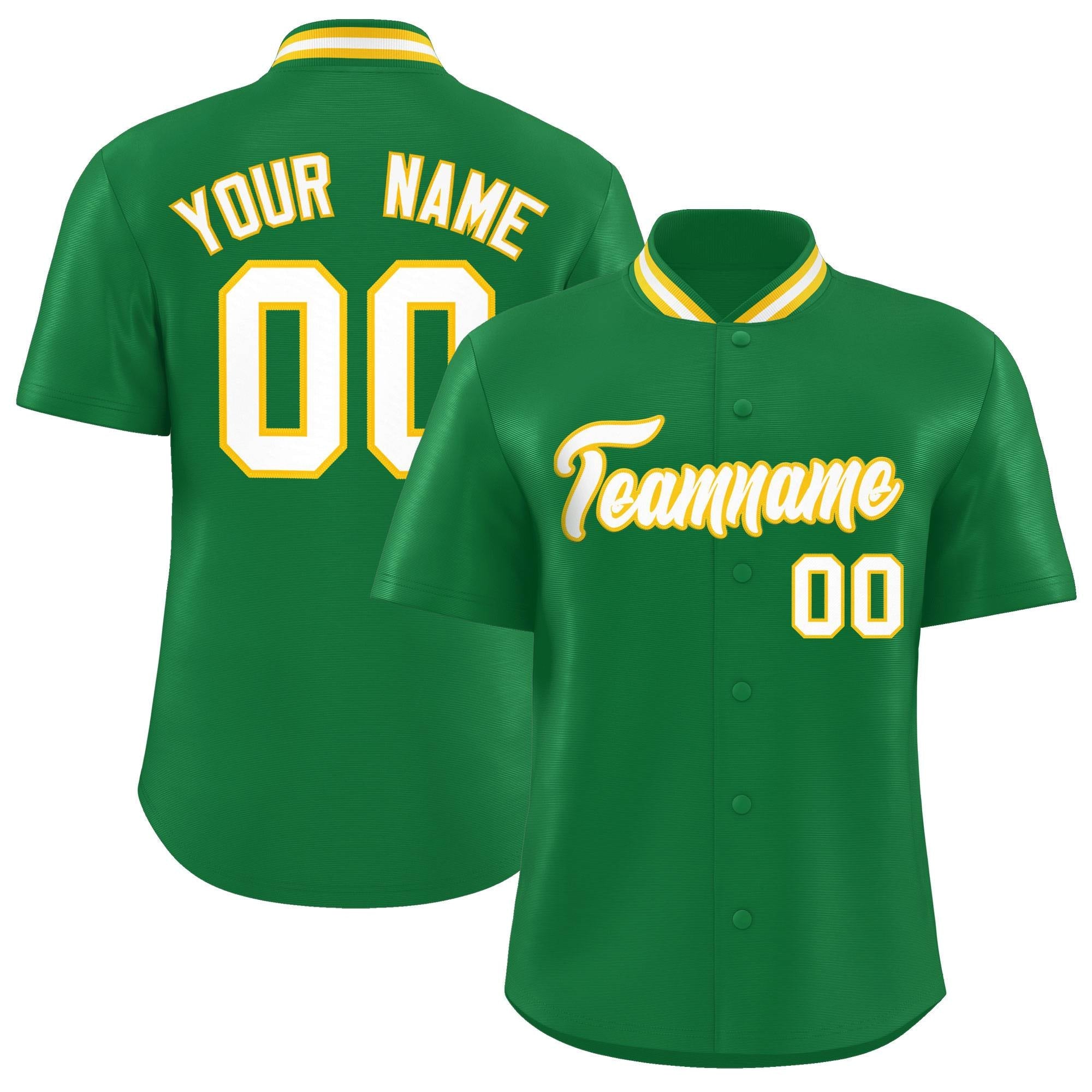 Custom Kelly Green Classic Style Authentic Stand Collar Baseball Jersey