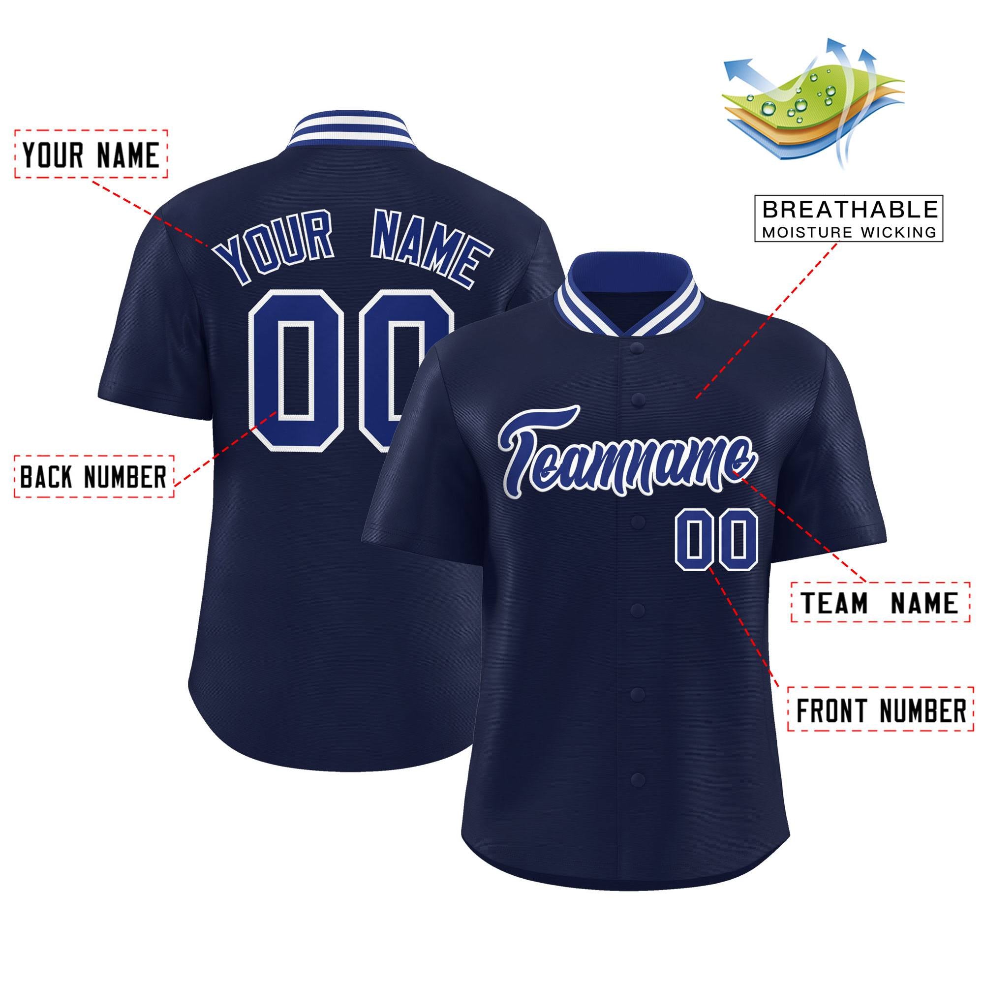 Custom Navy Classic Style Authentic Stand Collar Baseball Jersey