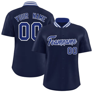 Custom Navy Classic Style Authentic Stand Collar Baseball Jersey