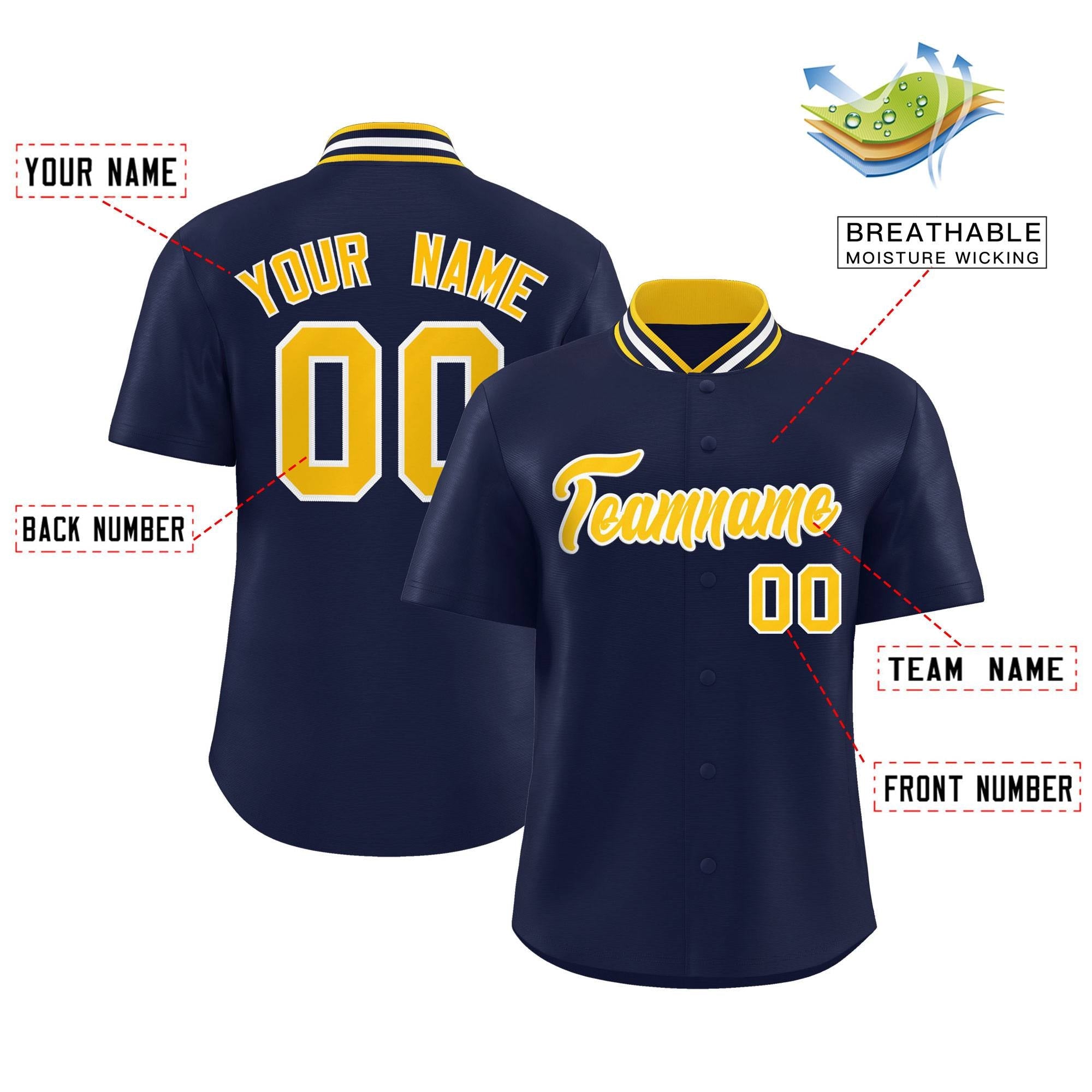 Custom Navy Classic Style Authentic Stand Collar Baseball Jersey