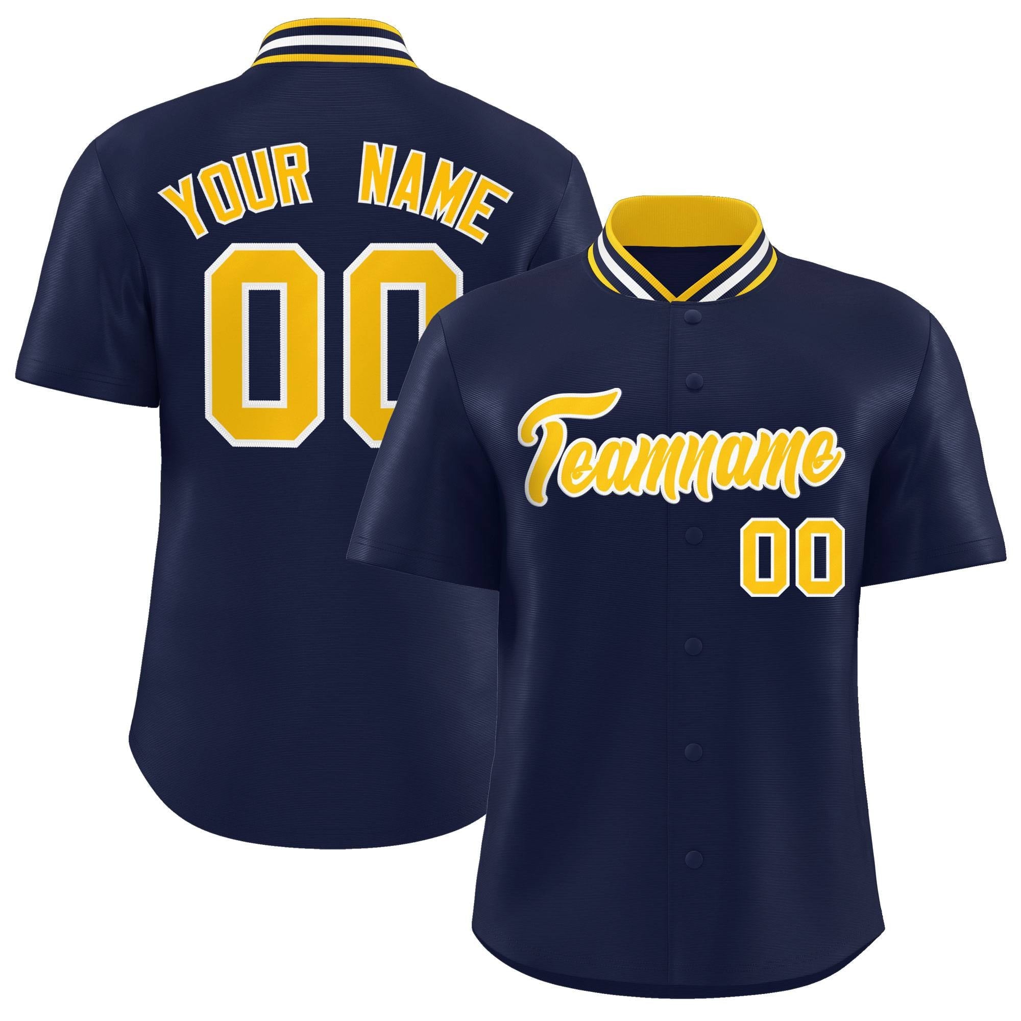 Custom Navy Classic Style Authentic Stand Collar Baseball Jersey