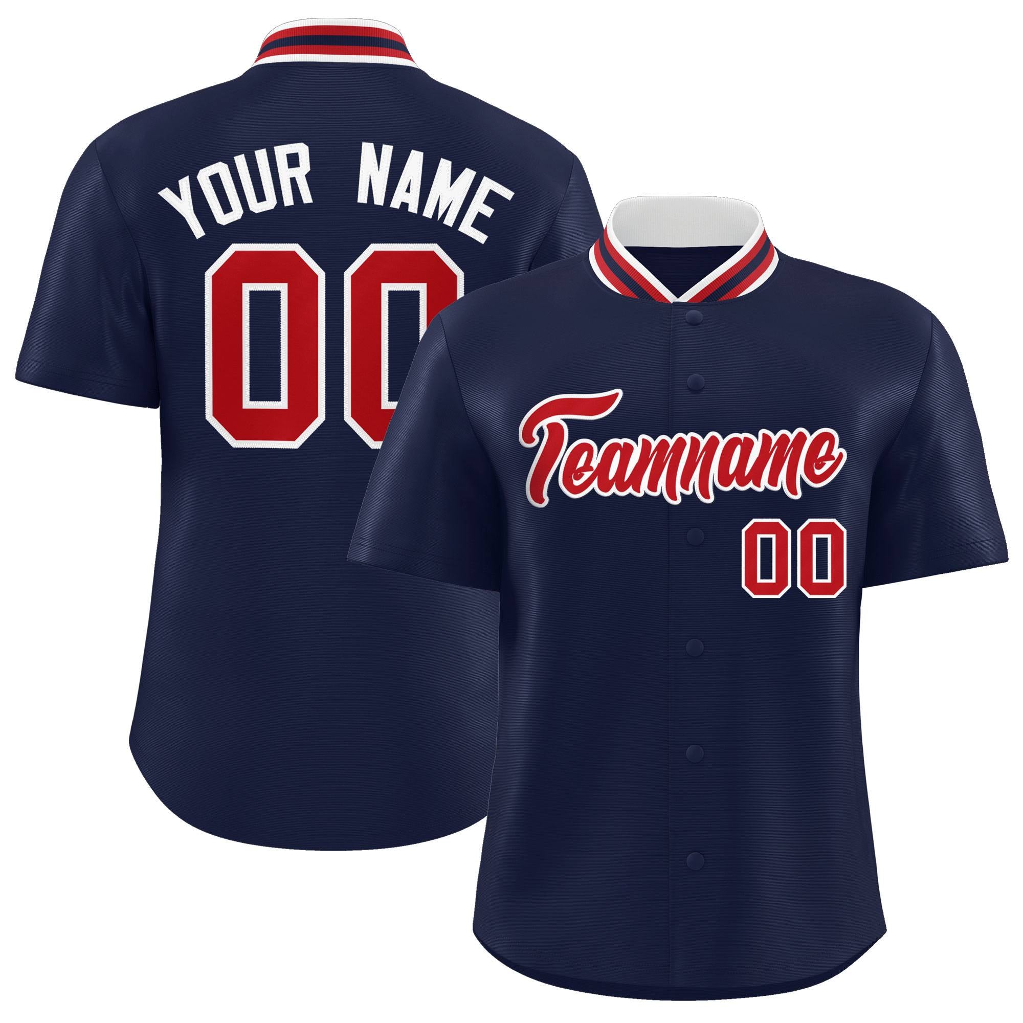 Custom Navy Classic Style Authentic Stand Collar Baseball Jersey