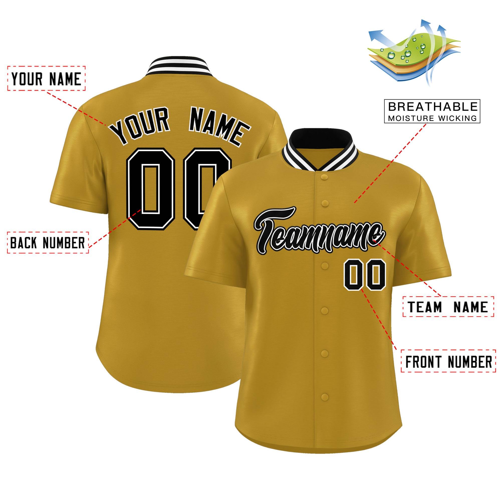 Custom Old Gold Classic Style Authentic Stand Collar Baseball Jersey