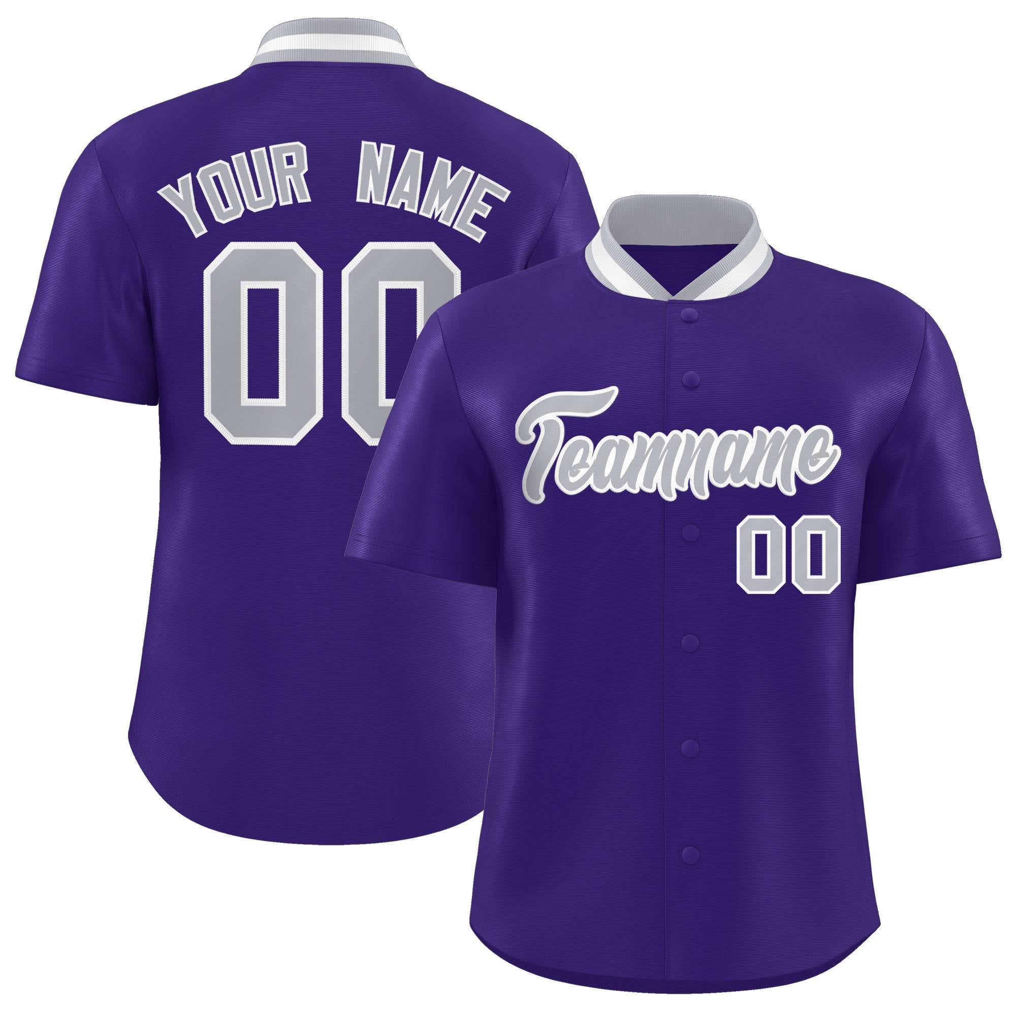 Custom Purple Classic Style Authentic Stand Collar Baseball Jersey