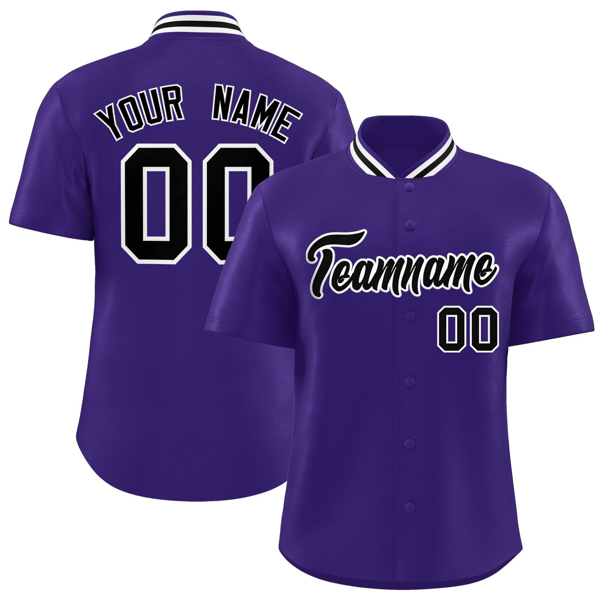 Custom Purple Classic Style Authentic Stand Collar Baseball Jersey