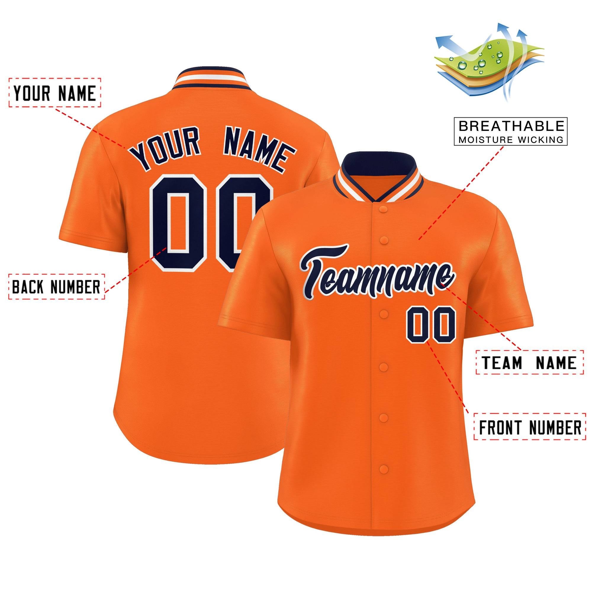 Custom Orange Classic Style Authentic Stand Collar Baseball Jersey