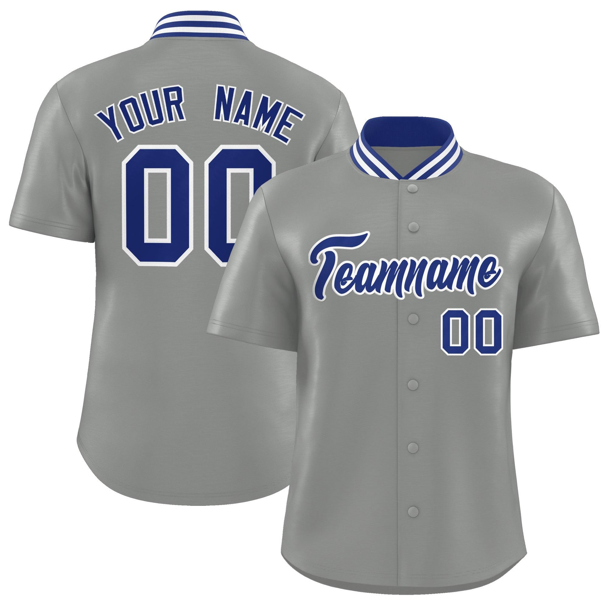 Custom Gray Classic Style Authentic Stand Collar Baseball Jersey