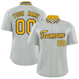 Custom Silver Classic Style Authentic Stand Collar Baseball Jersey