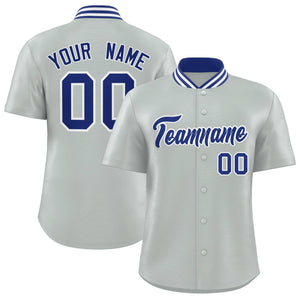 Custom Silver Classic Style Authentic Stand Collar Baseball Jersey