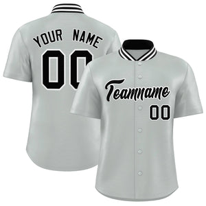 Custom Silver Classic Style Authentic Stand Collar Baseball Jersey